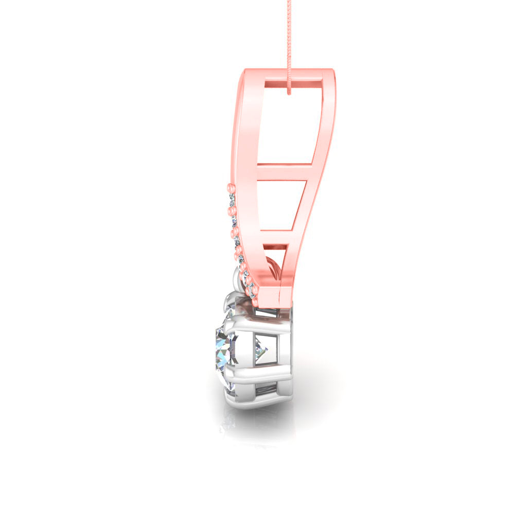 RKC 925 Sterling Silver Drop 0.30 CT Moissanite Pendant For Women 14K Rose Gold Plated  Wt 3.1 gm Height 16 mm