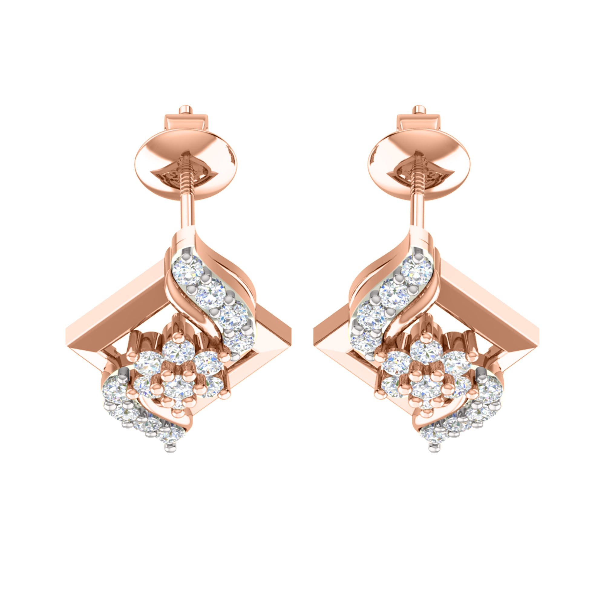 RKC 925 فضة ذهبية إجمالية 0.58 قيراط قلادة مويسانيتي بوزن 3.20 جرام ومجموعة حلق بوزن 2.20 جرام مطلية بالذهب الوردي عيار 14 قيراط