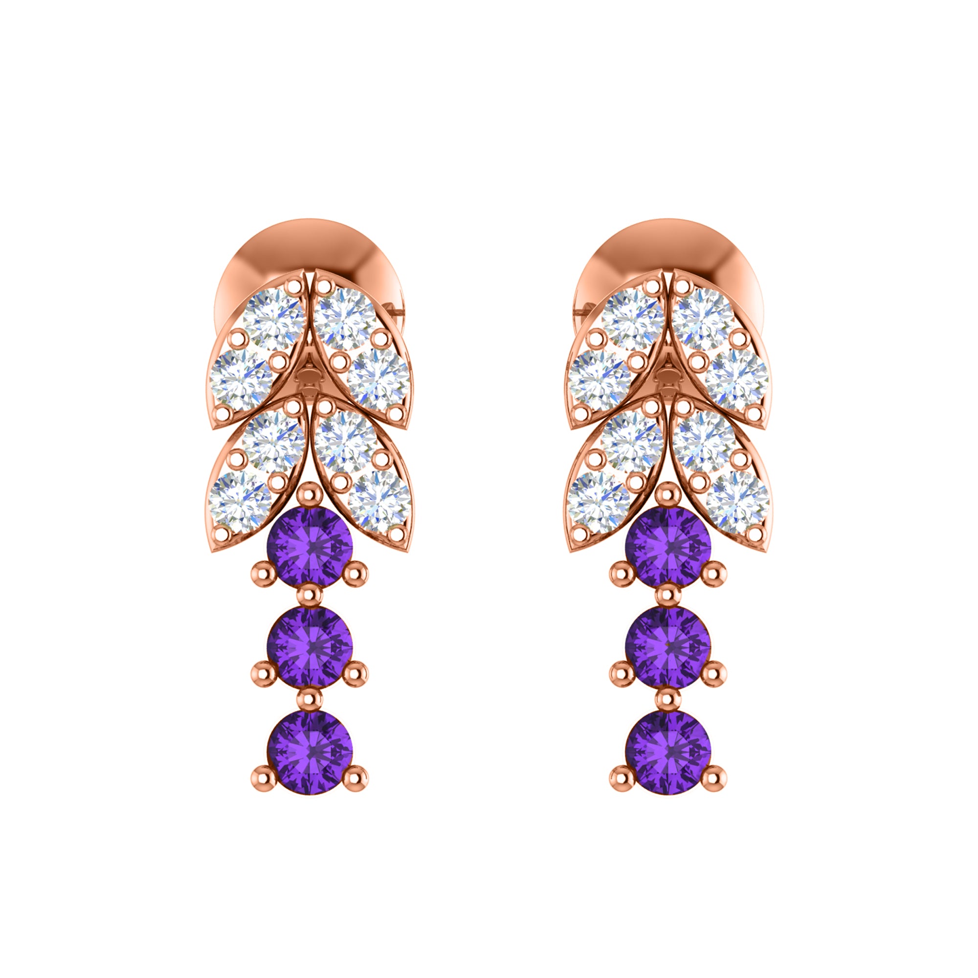 RKC 925 Sterling Silver Drop Dangle Push Back Women Earring 14k White Gold Over Wt 1.20gm Height 9.00mm