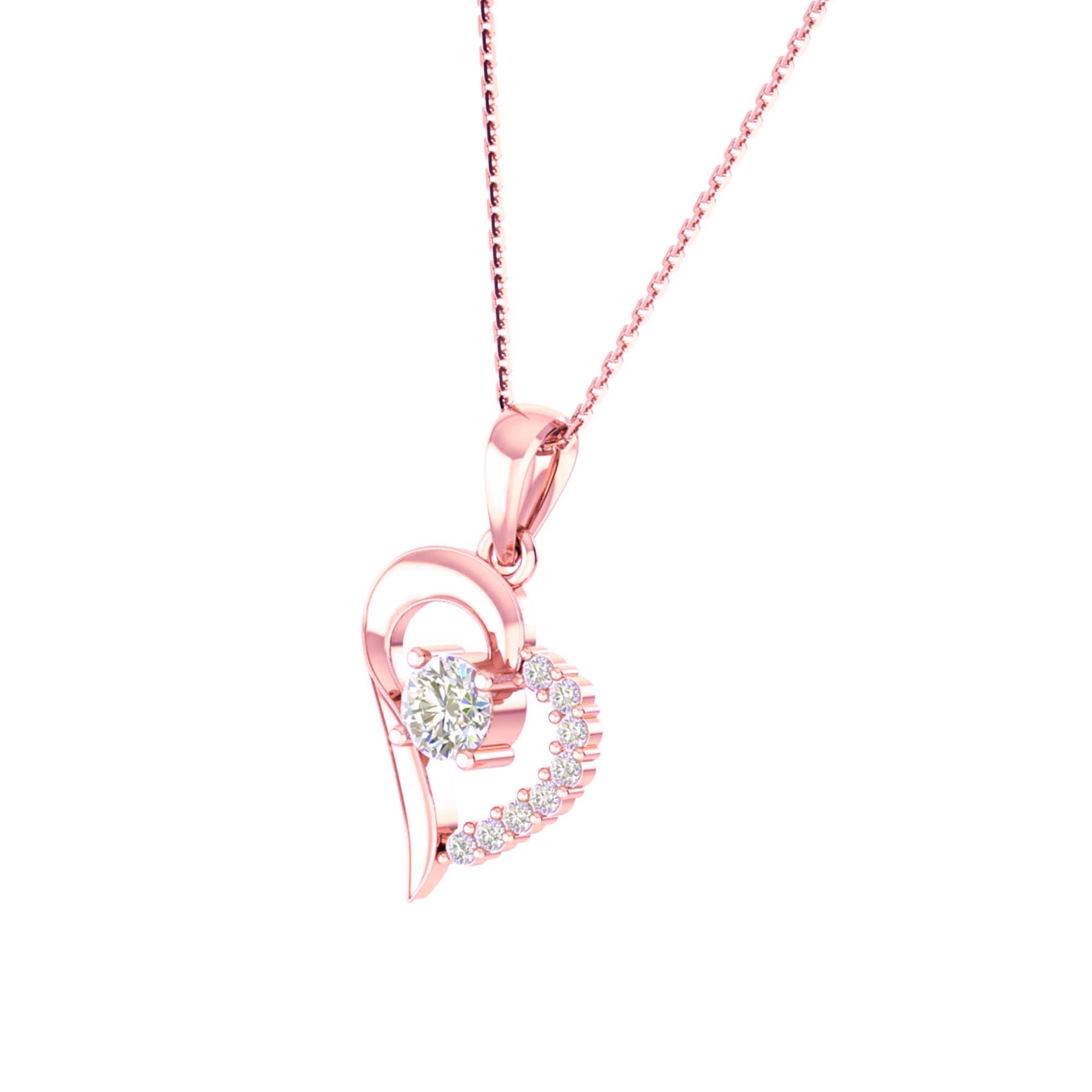RKC Rose Gold Moissanite Heart Pendant With Link Chain Gift For Girls 925 Silver Weight 5.50 gm