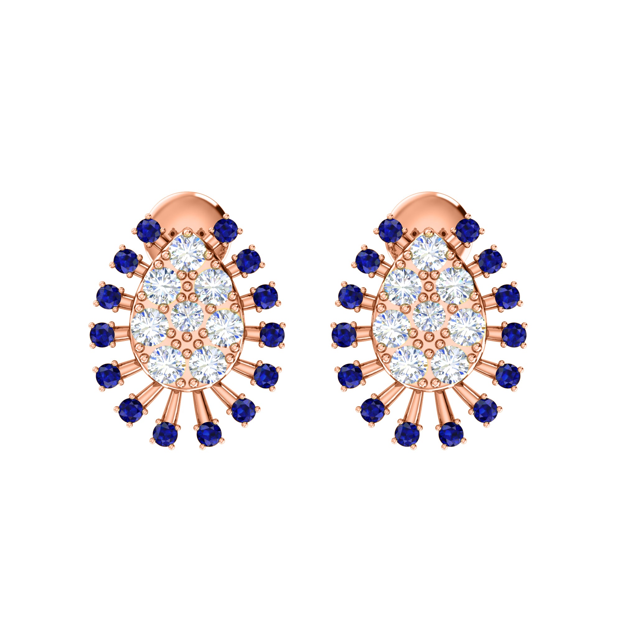 RKC 925 Sterling Silver Stud Cluster Women's Earring 14k White Over Wt 3.00gm Height 14.00mm