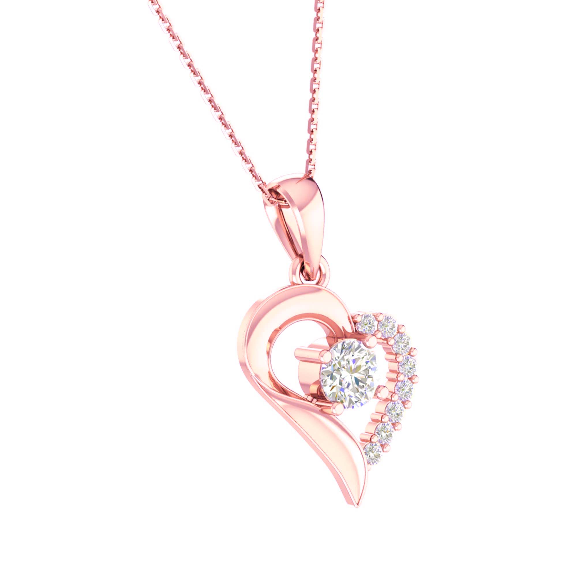 RKC Rose Gold Moissanite Heart Pendant With Link Chain Gift For Girls 925 Silver Weight 5.50 gm