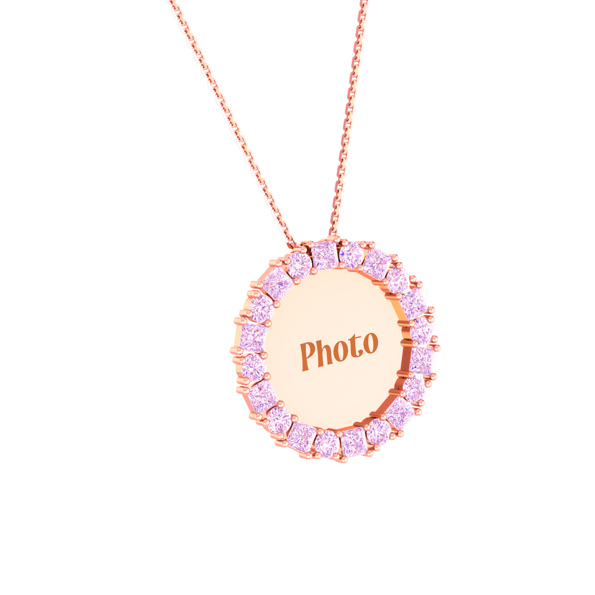 RKC 0.9 Ct Round And Princess Cut Diamond Photo Pendant Necklace 14k Yellow Gold Plated For Memory Weight - 5.50 gm