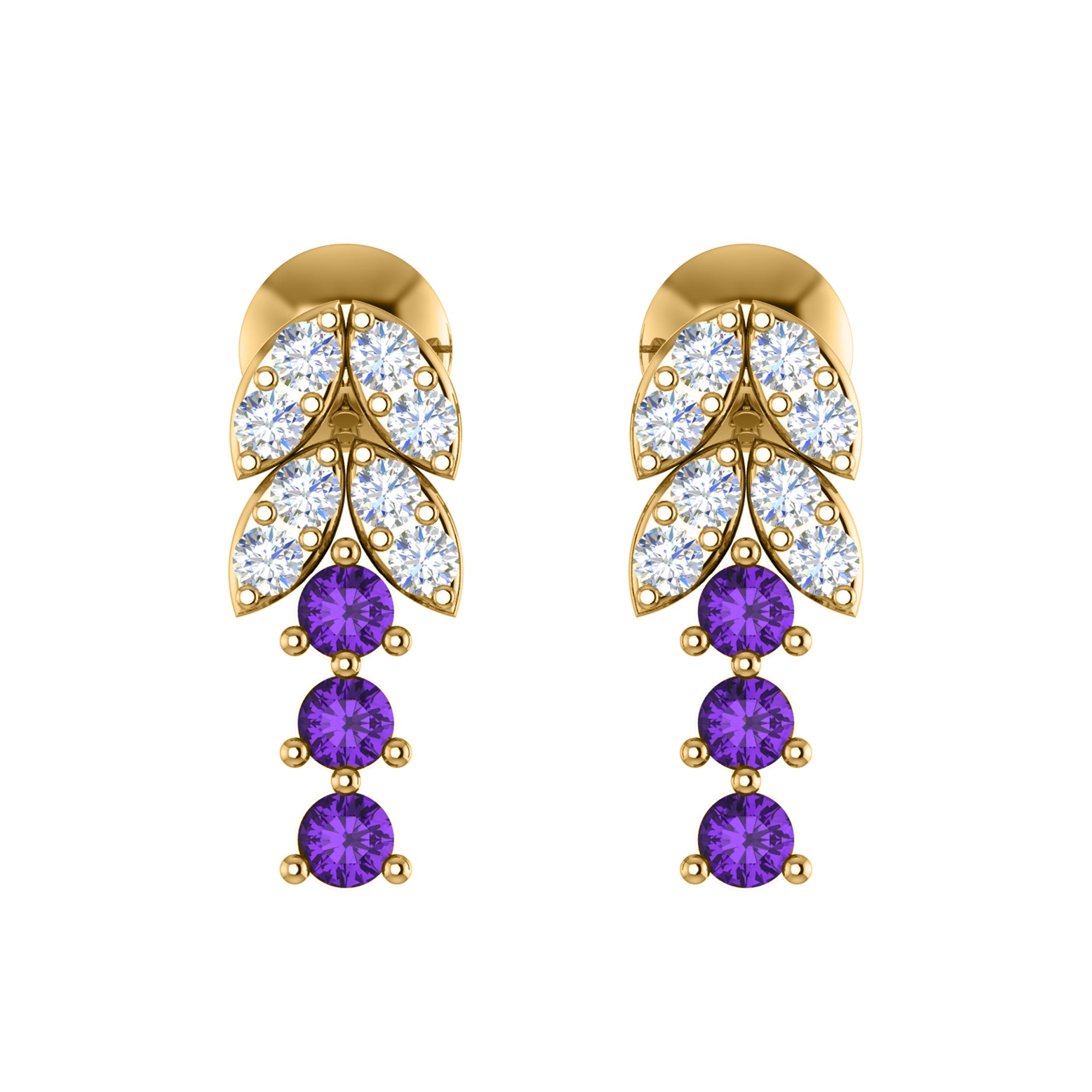 RKC 925 Sterling Silver Drop Dangle Push Back Women Earring 14k White Gold Over Wt 1.20gm Height 9.00mm