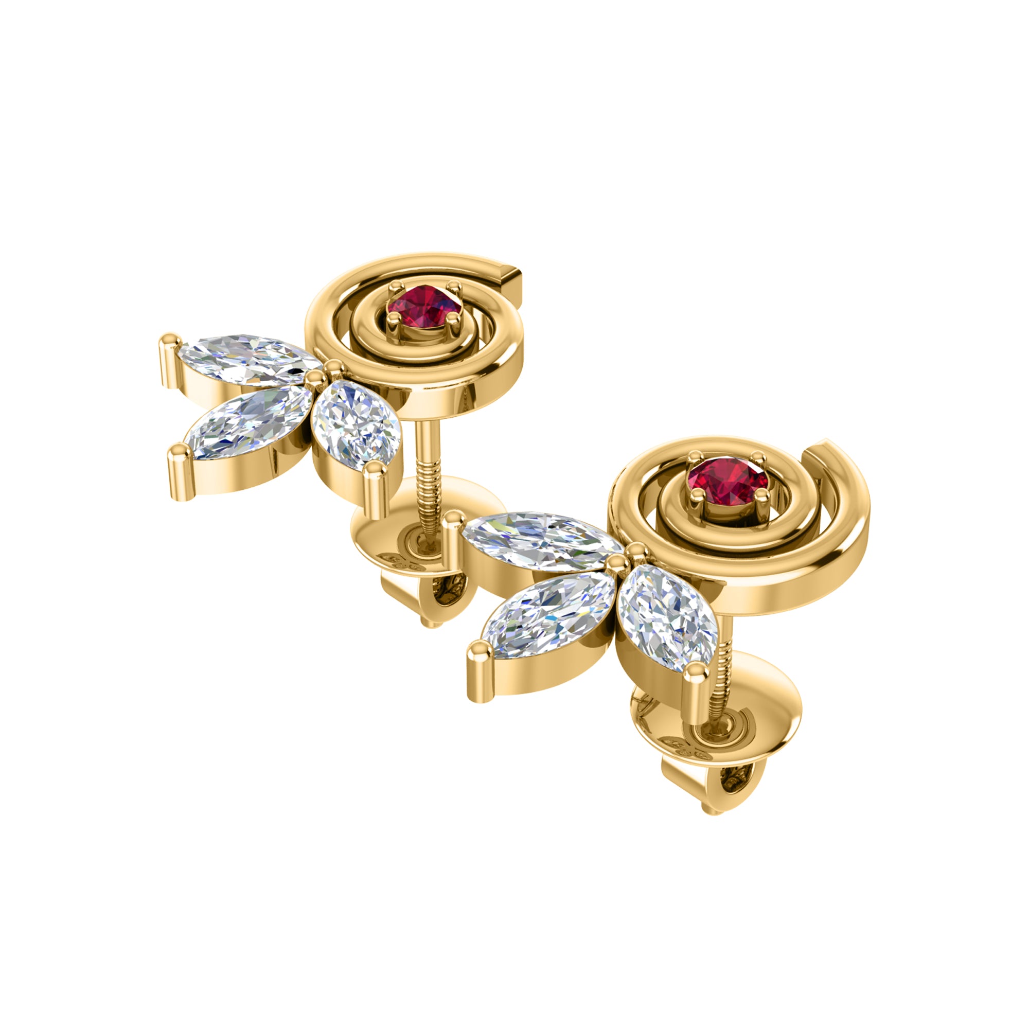 RKC 925 স্টার্লিং সিলভার ফ্লাওয়ার মহিলাদের কানের দুল 14k হলুদ সোনার Wt 1.40gm উচ্চতা 11.40mm