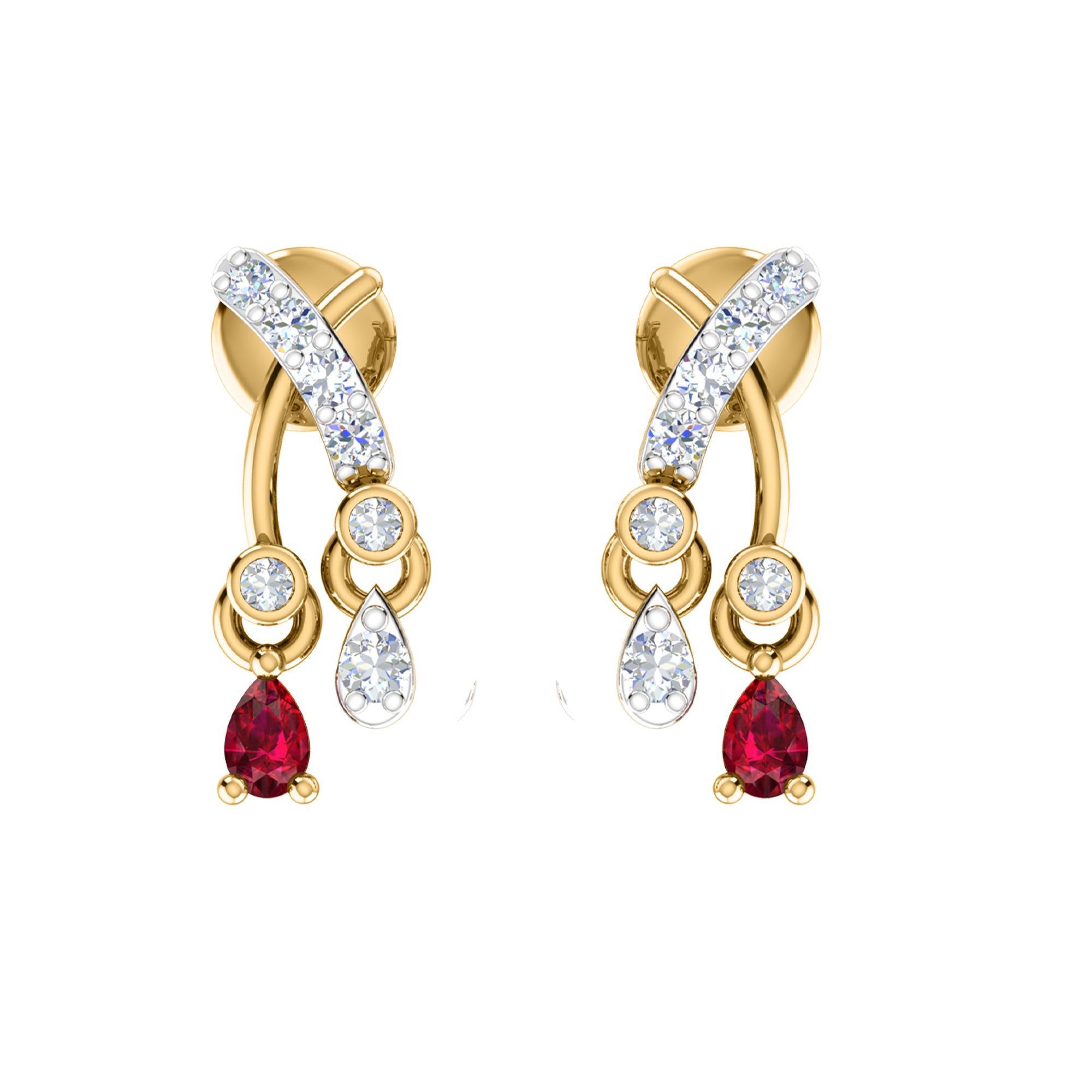 RKC 925 সিলভার গোল্ডেন মোট 0.32Ct রুবি দুল Wt 3.50gm এবং Wt কানের দুল 1.30gm সেট 14K রোজ গোল্ড প্লেটেড