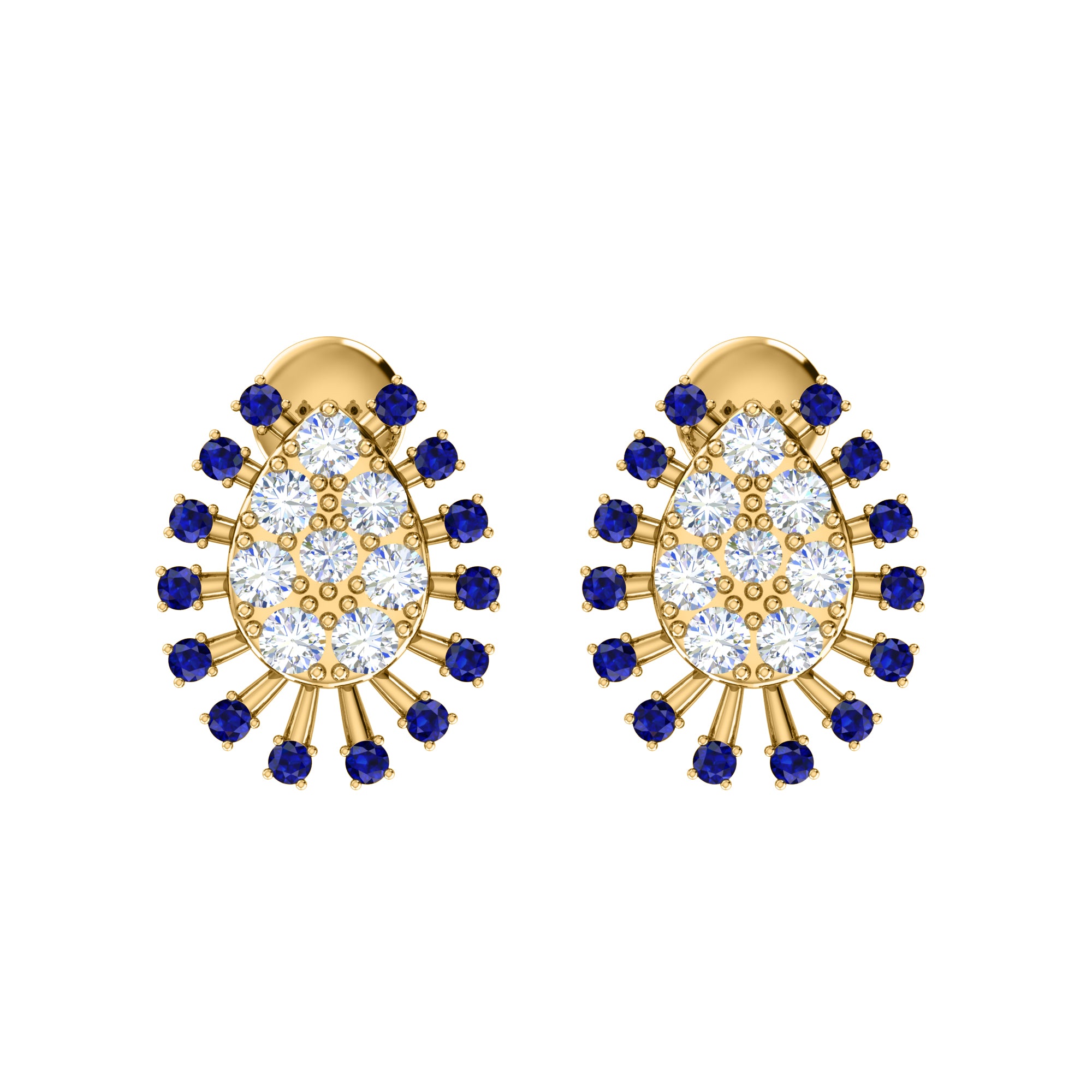 RKC 925 Sterling Silver Stud Cluster Women's Earring 14k White Over Wt 3.00gm Height 14.00mm