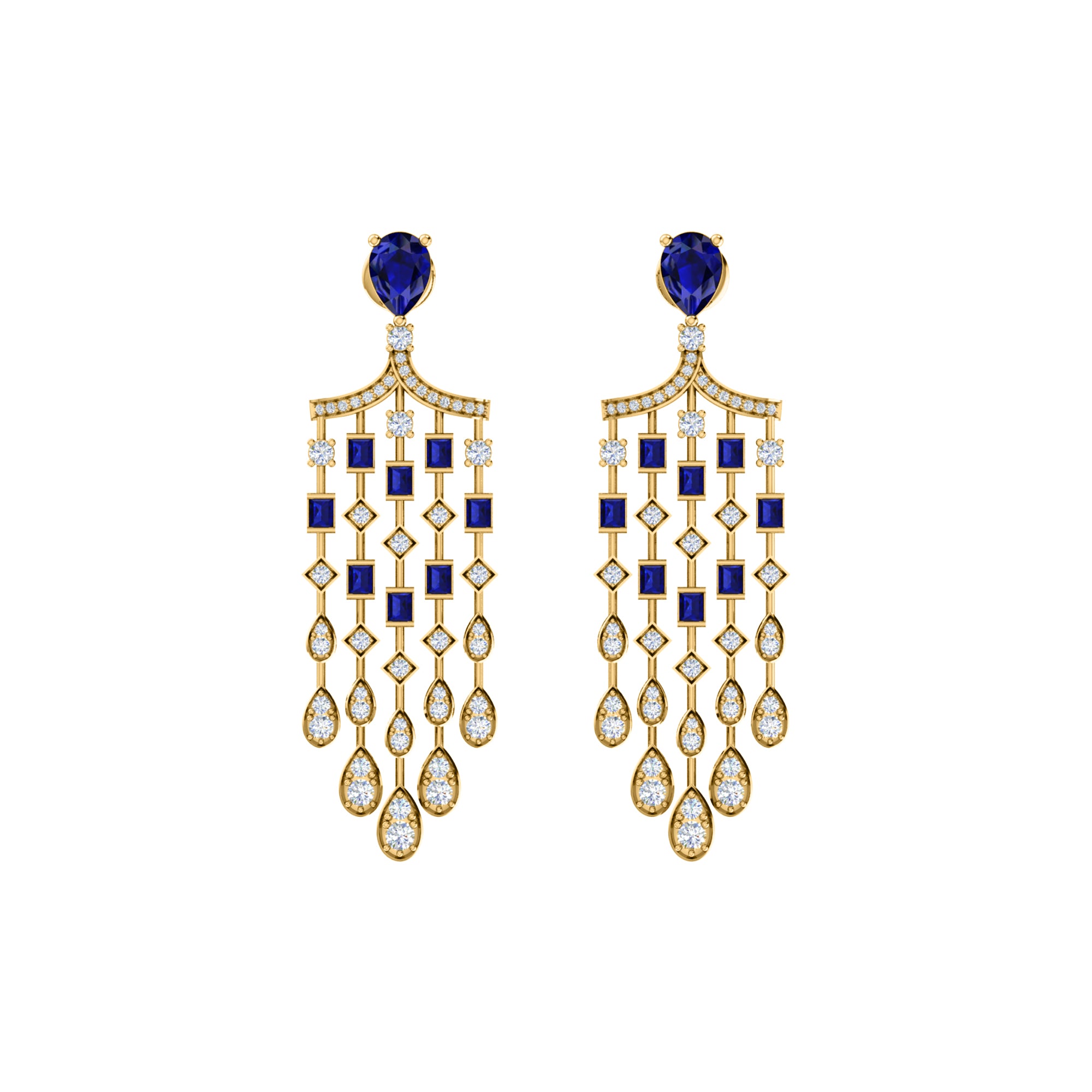 RKC 925 Sterling Silver Drop Dangle Halo Women Earring 14k Yellow Gold Over Wt 8.00 GM Height 51.00 MM