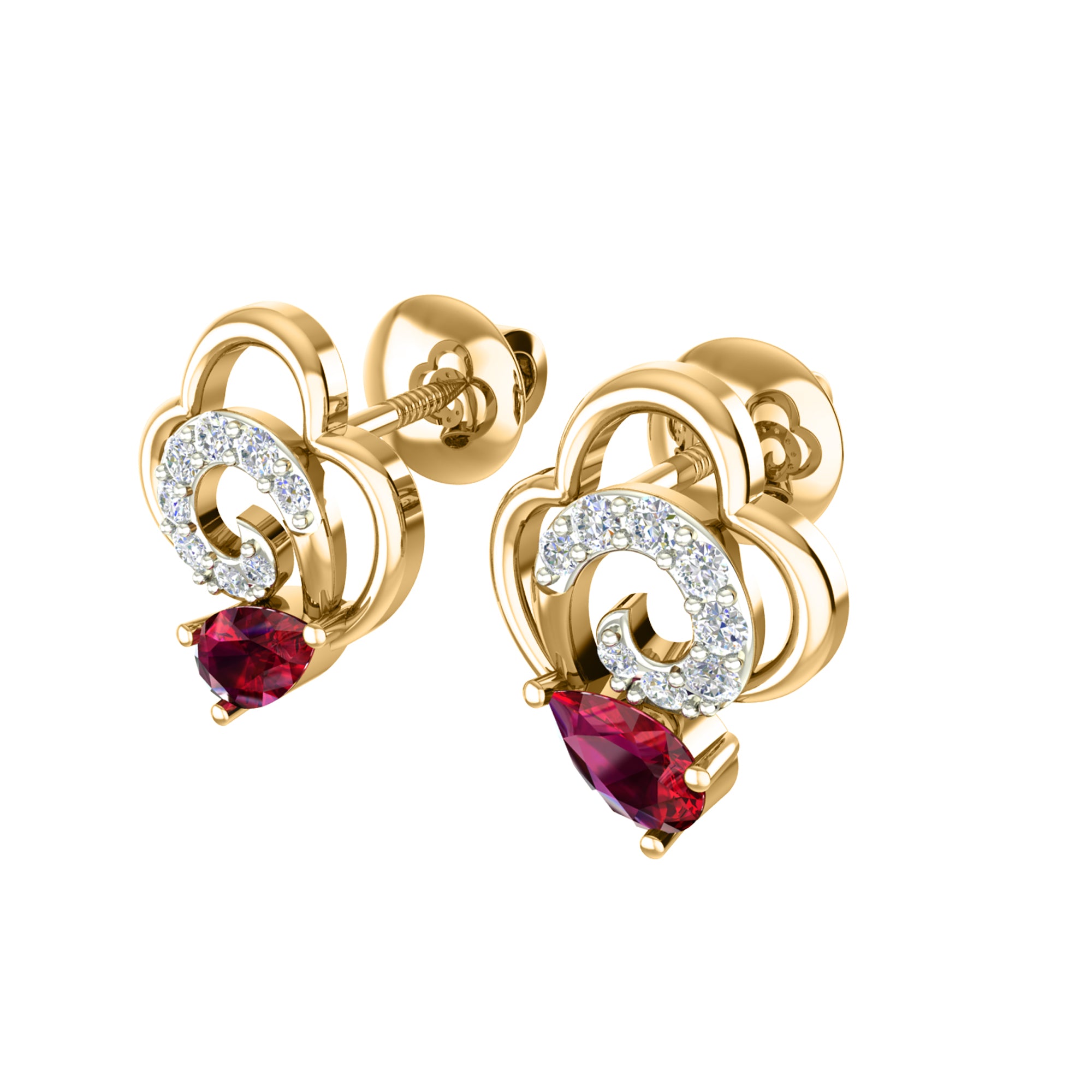 Срэбра RKC 925, залаты, 0,36 карата, кулон з рубінам, вагой 3,60 г і завушніцамі вагой 2,20 г, камплект з пакрыццём з ружовага золата 14 карат