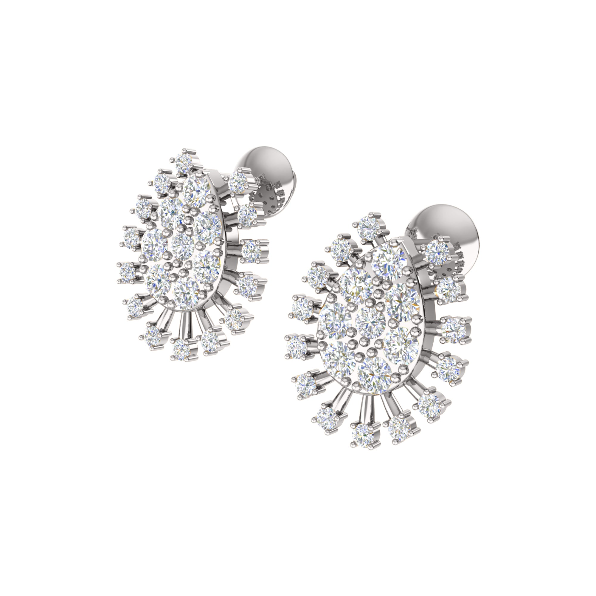 RKC 925 Sterling Silver Stud Cluster Women's Earring 14k White Over Wt 3.00gm Height 14.00mm