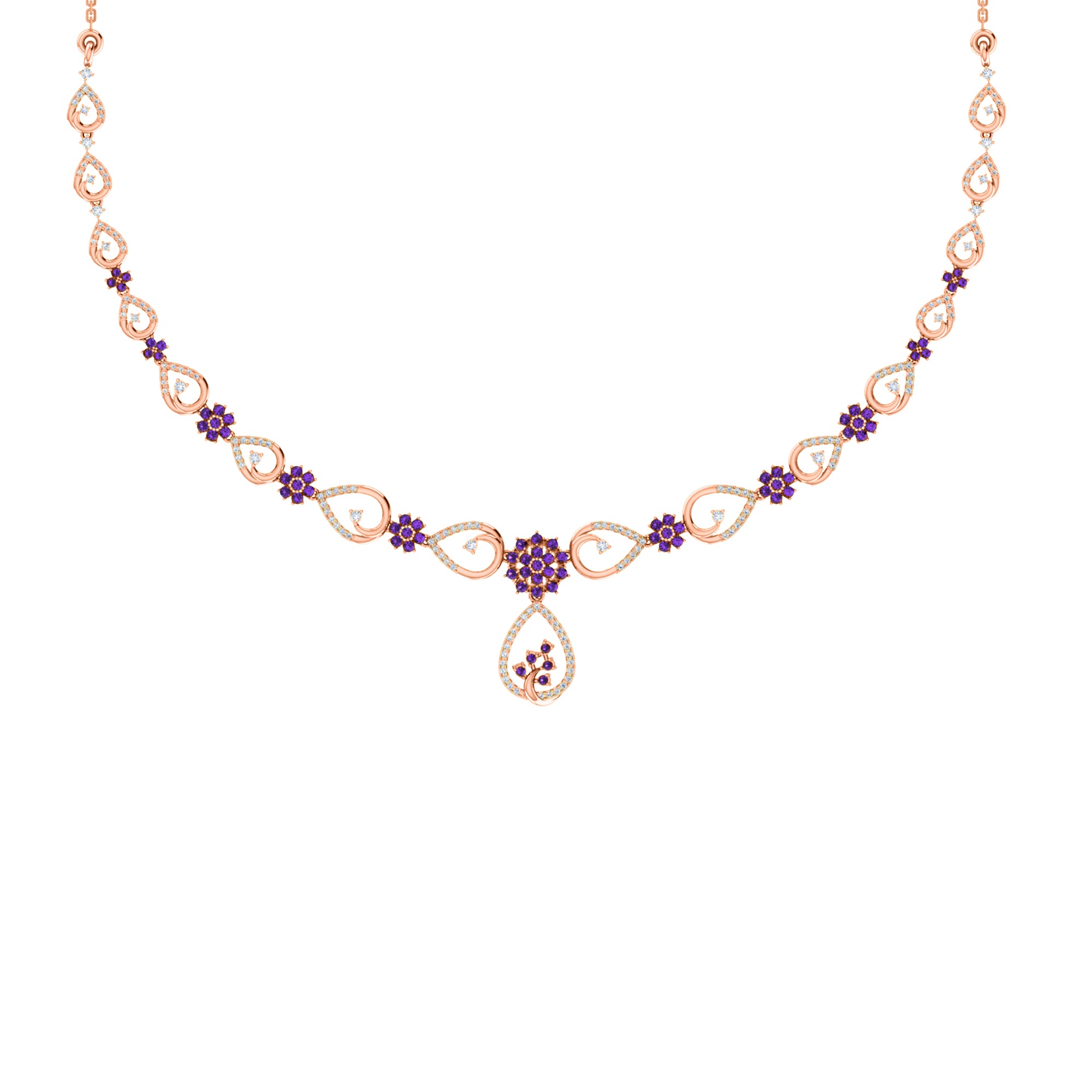 قلادة RKC 2.7 قيراط مويسانيتي ساحرة من الفضة عيار 925 مطلية بالذهب الوردي عيار 14 وزن المنتج 13.00 جم