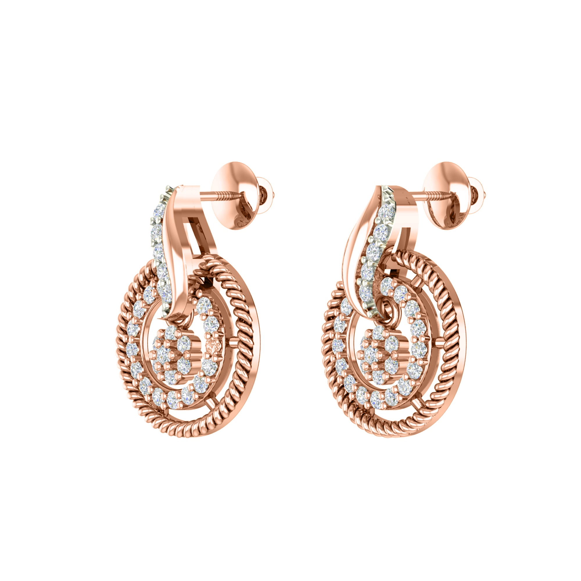 RKC 925 सिल्व्हर गोल्डन टोटल 0.93Ct मॉइसॅनाइट पेंडंट Wt 3.37gm आणि Wt कानातले 4.35gm सेट 14K रोझ गोल्ड प्लेटेड