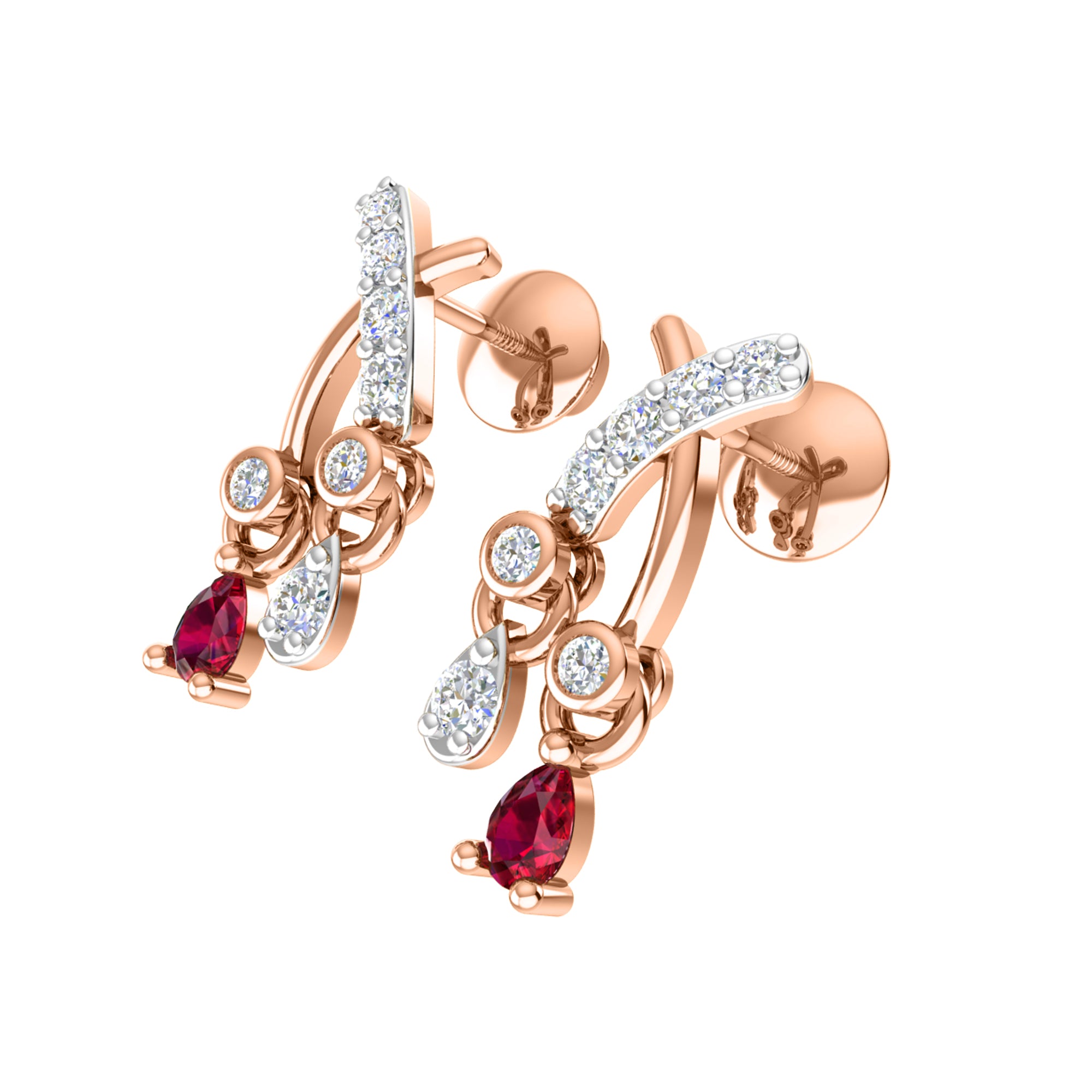 RKC 925 সিলভার গোল্ডেন মোট 0.32Ct রুবি দুল Wt 3.50gm এবং Wt কানের দুল 1.30gm সেট 14K রোজ গোল্ড প্লেটেড