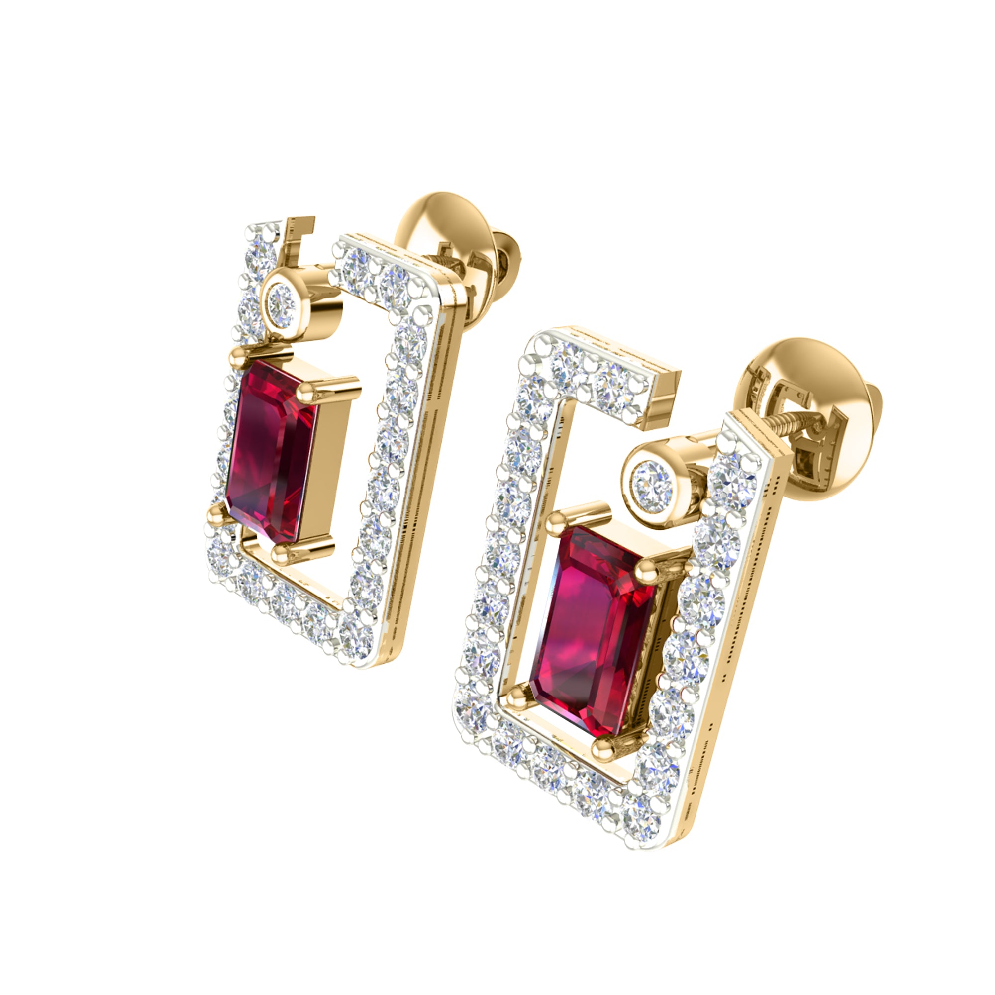 RKC 925 Срэбра Залаты Усяго 1,00 карата Рубінавы кулон Вага 3,70 г і завушніцы 2,10 г Камплект з пакрыццём з 14-каратнага жоўтага золата