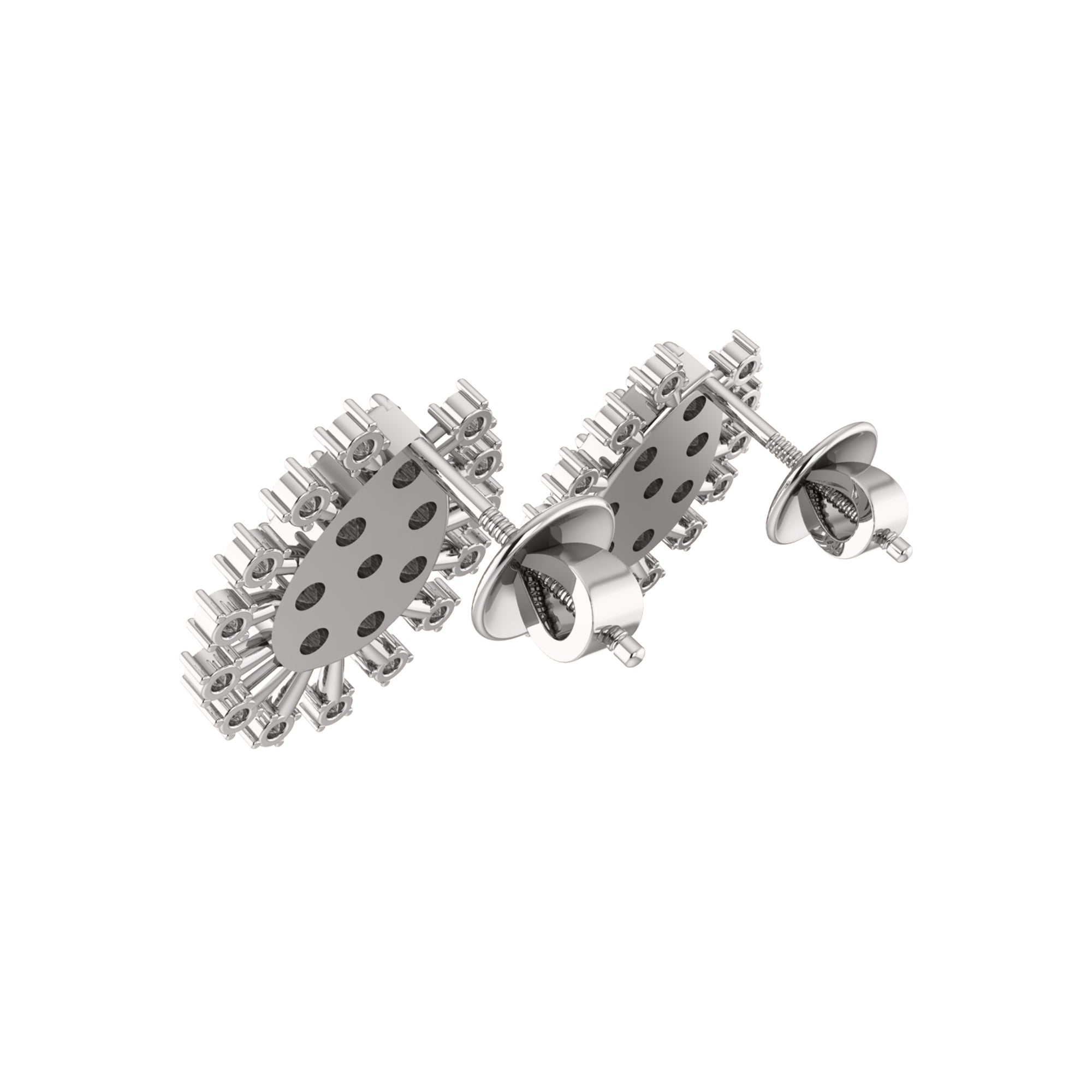 RKC 925 Sterling Silver Stud Cluster Women's Earring 14k White Over Wt 3.00gm Height 14.00mm
