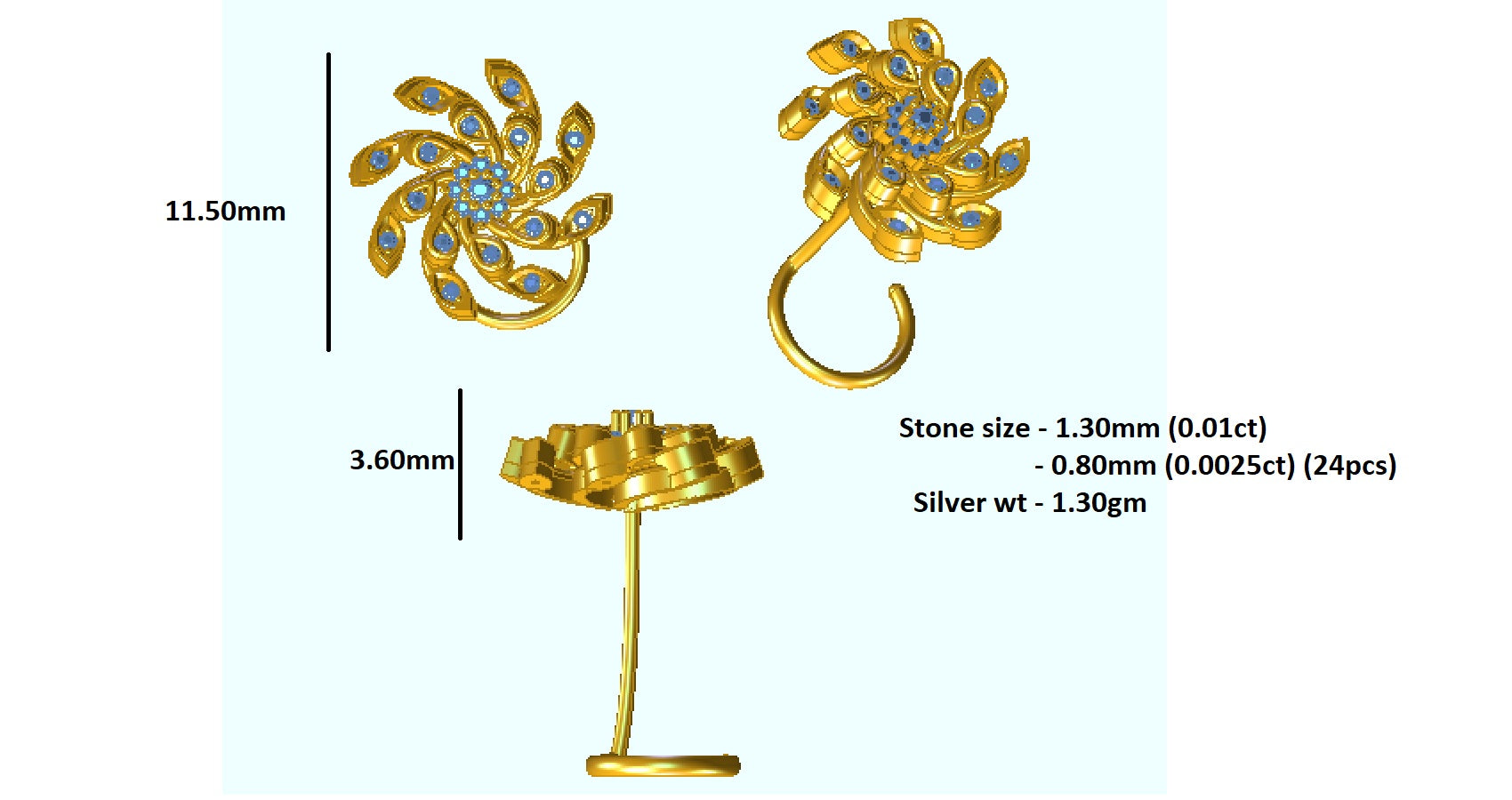 RKC JEWELRY 925 Sterling Silver Moissanite Жаночая кветкавая шпілька для носа 14k з ружовым золатам, вага 1,30 г