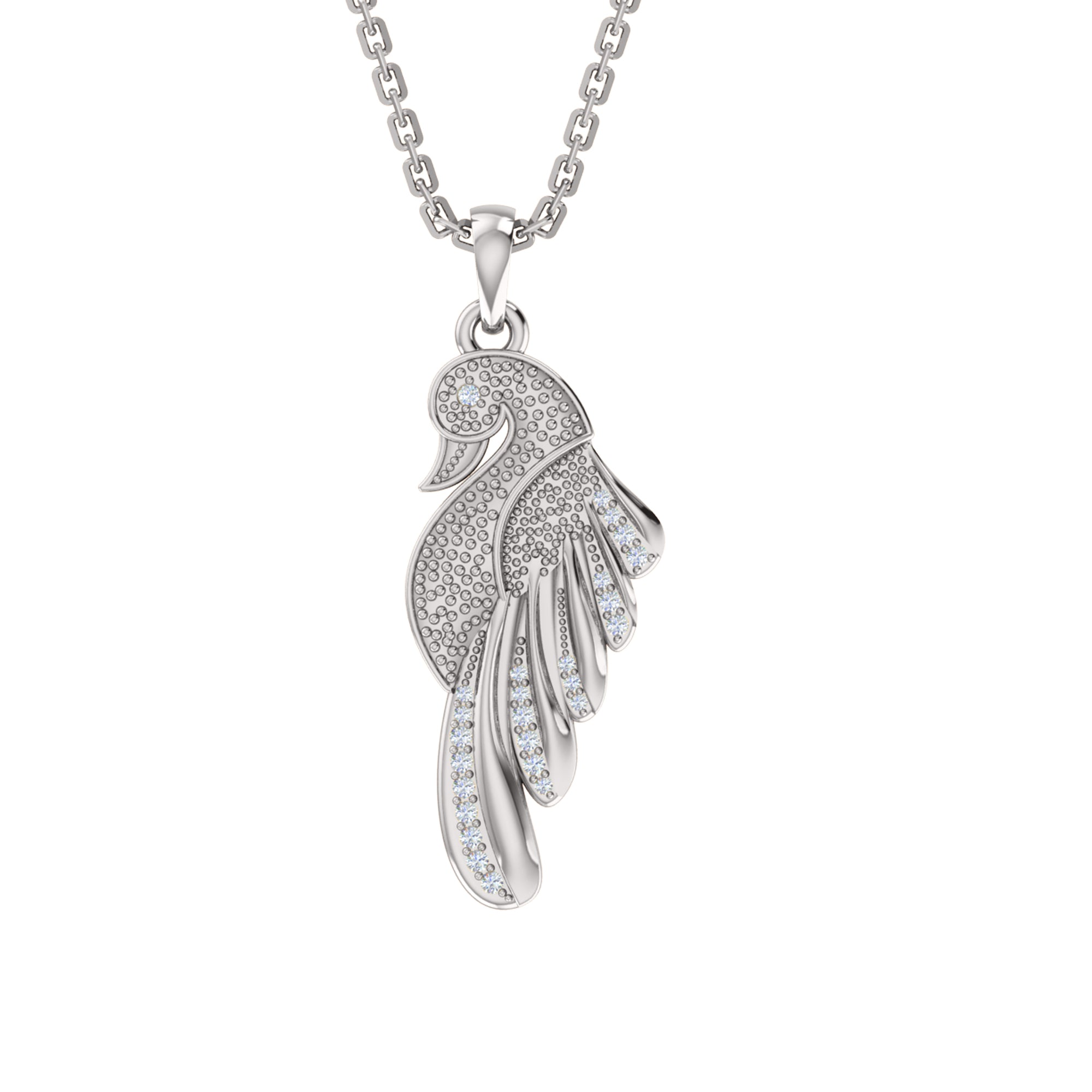 RKC 0.10Ct Moissanite Swan Charm Pendant Necklace 925 Silver Jewelry 14K Rose Gold Plated Wt 4.50gm Height 24.50mm