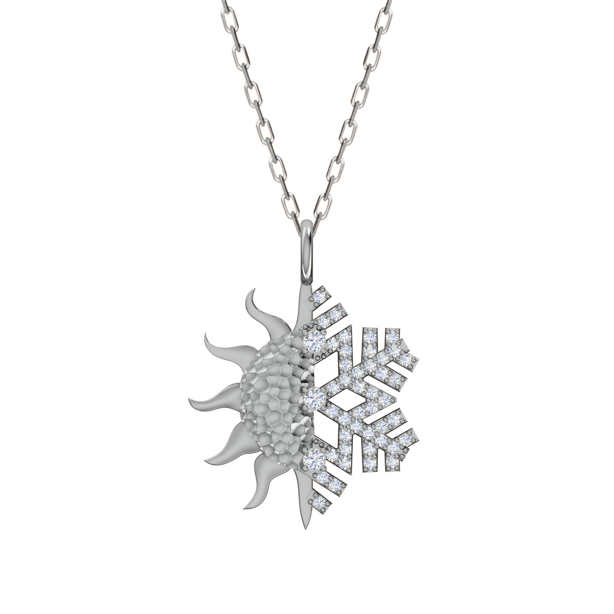 RKC 0.47Ct मॉइसॅनाइट सन आणि स्नोफ्लेक पेंडंट 925 चांदीचे दागिने 14K पिवळा सोन्याचा मुलामा Wt 4.50gm उंची 29mm