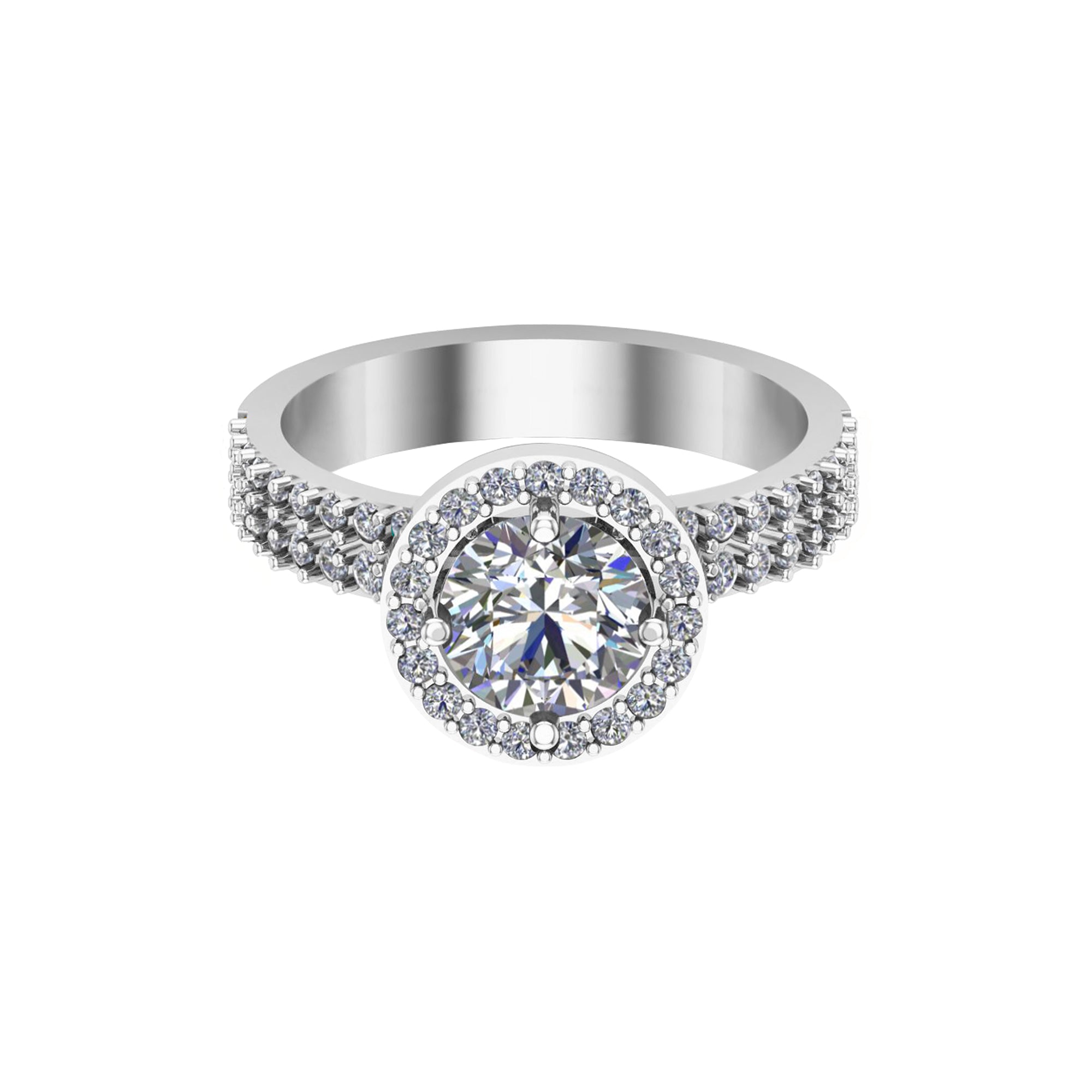 Круглы заручальны пярсцёнак з муасаніта RKC Halo Жаночы пярсцёнак са срэбра 925 пробы, пакрыццё з жоўтага золата 14 карат, Вага 3,50 г, Шырыня 3,30 мм