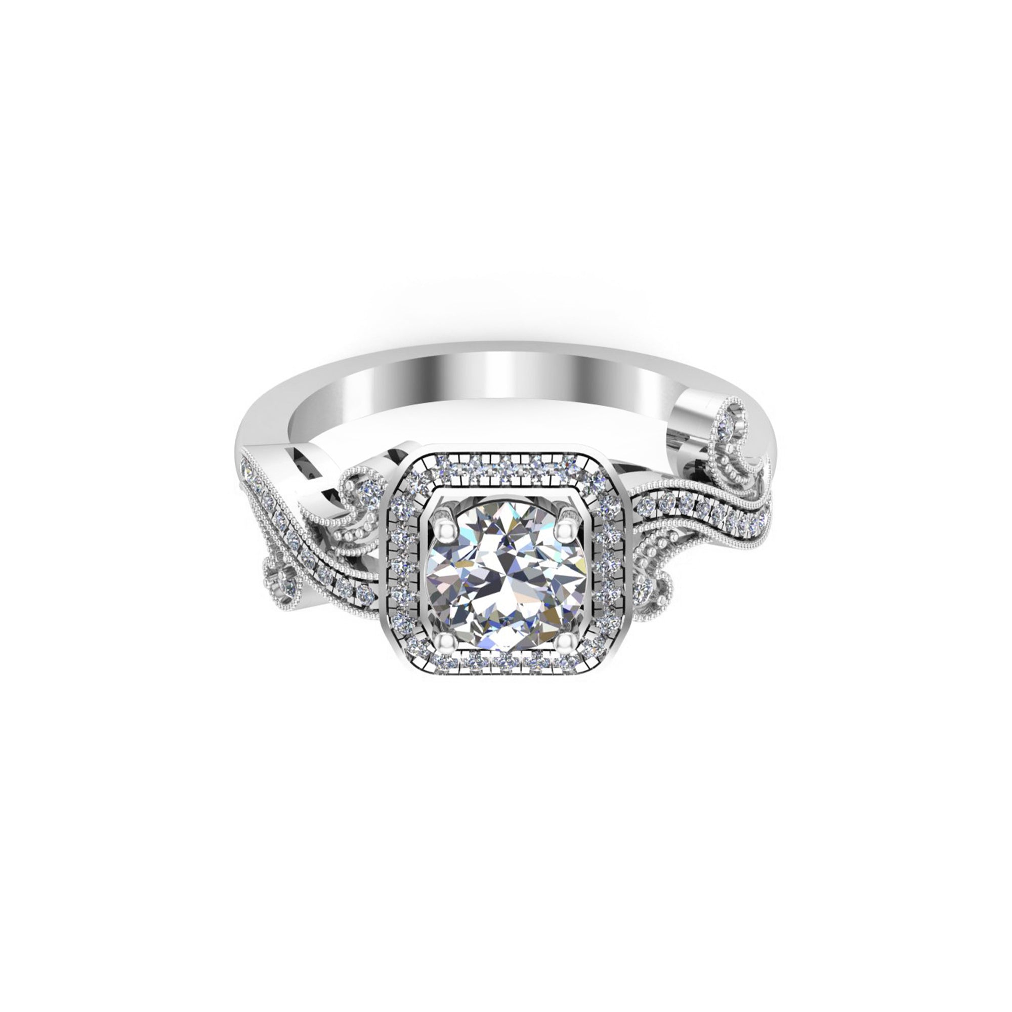 RKC Halo Round Cut Moissanite Milgrain Engagement, Wedding Ring 925 Silver 14K Yellow Gold Plated Wt 3.30 gm Width 1.80 MM