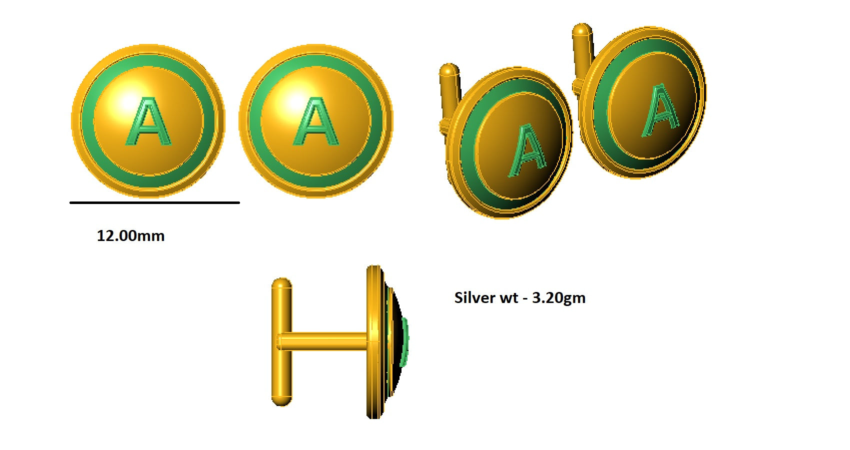 RKC 925 Sterling Silver Cufflinks & Brooch 14K Yellow Gold Plated Product Wt 3.20gm