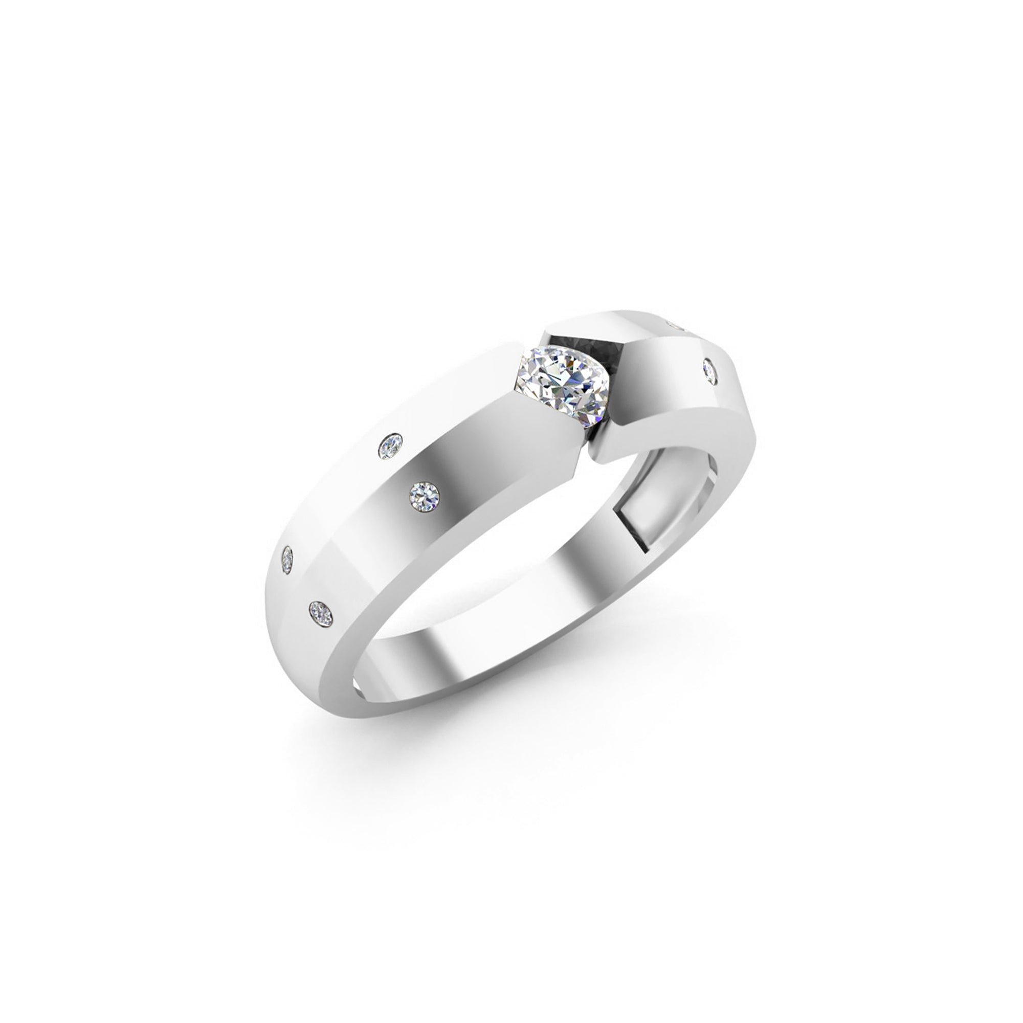 RKC રાઉન્ડ કટ મોઈસાનાઈટ મેન પ્રોમિસ બેન્ડ રિંગ 925 સિલ્વર 14K યલો ગોલ્ડ પ્લેટેડ Wt 4 gm પહોળાઈ 3.40 MM