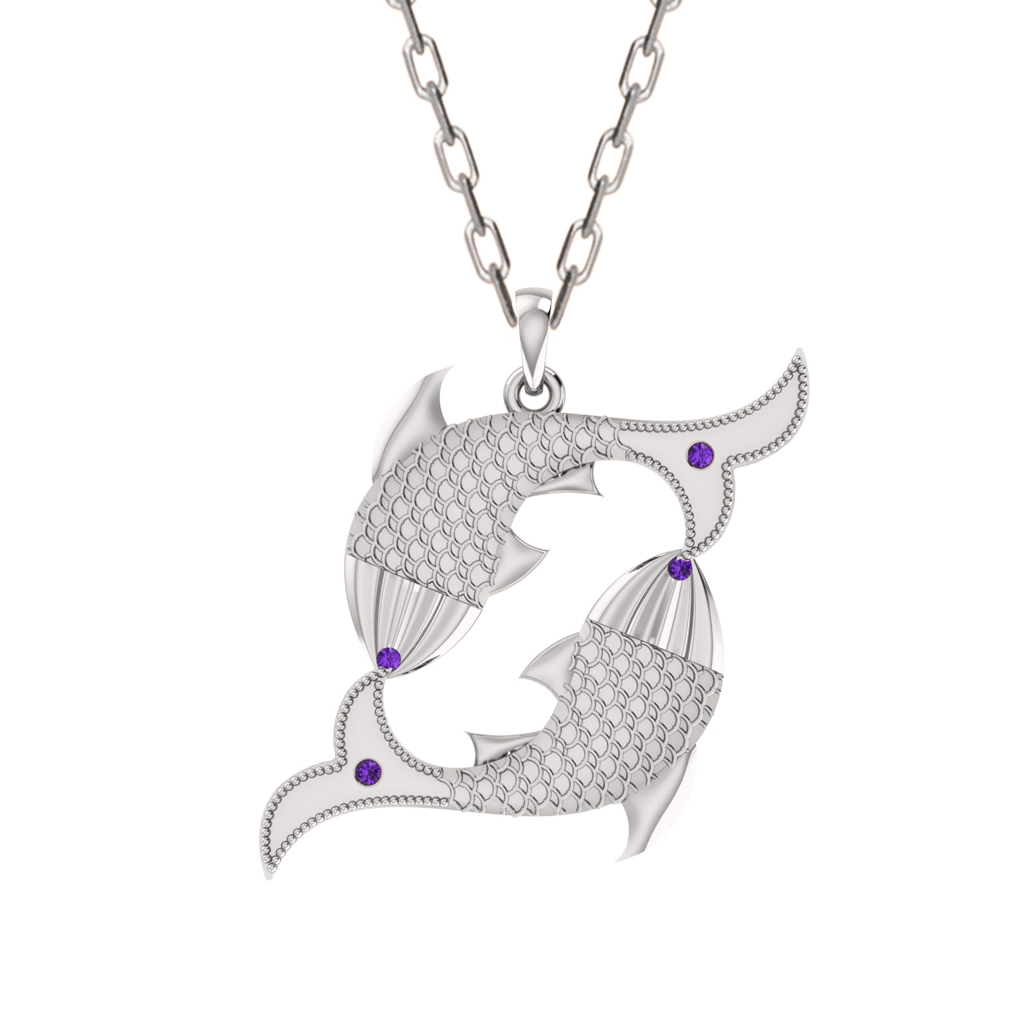 RKC 0.04Ct ऍमेथिस्ट फिश पेंडंट 925 चांदीचे दागिने 14K रोझ गोल्ड प्लेटेड 5.50gm उंची 30mm