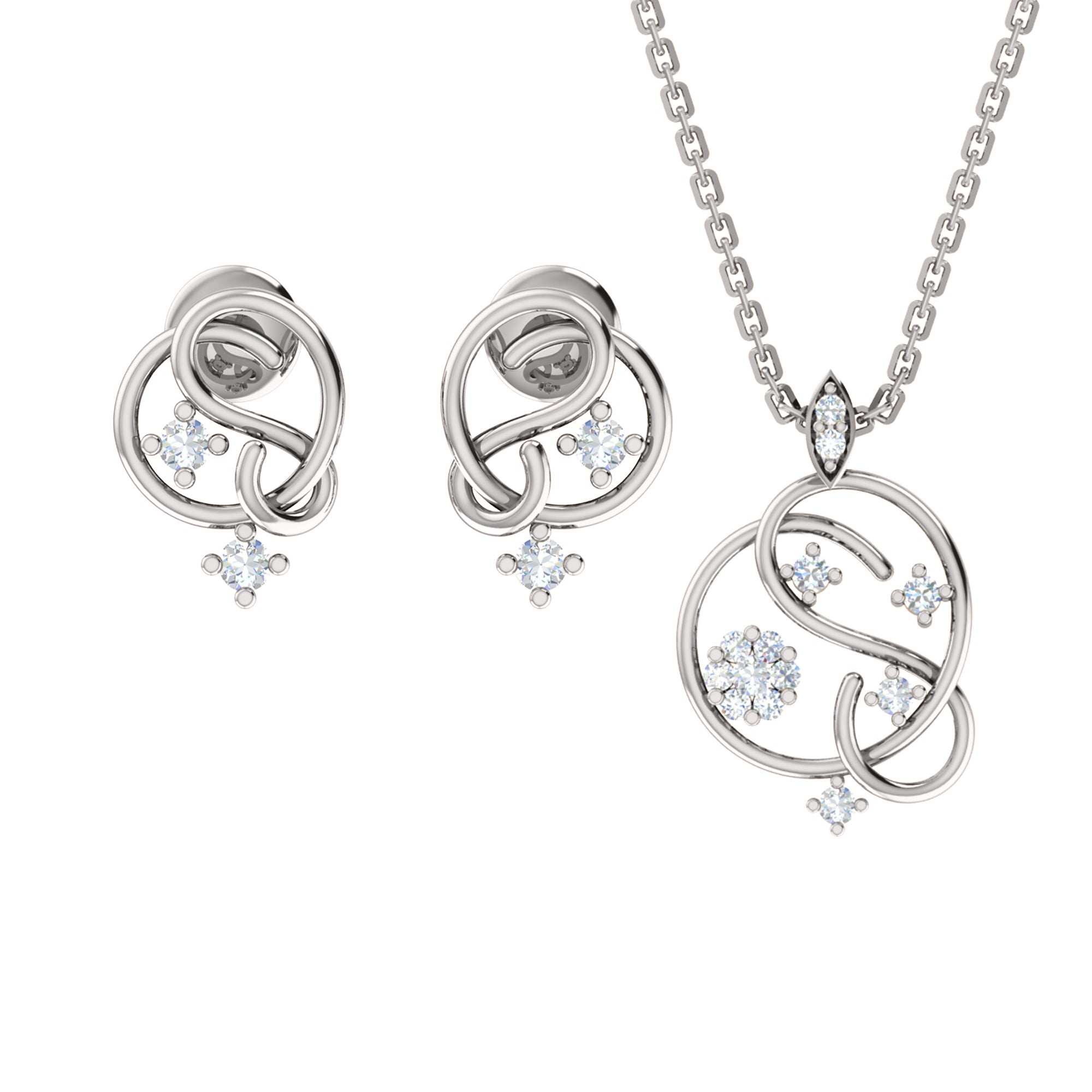 RKC 925 સિલ્વર ગોલ્ડન ટોટલ 0.32Ct મોઈસાનાઈટ પેન્ડન્ટ Wt 3.70gm અને Wt એરિંગ 1.80gm સેટ 14K યલો ગોલ્ડ પ્લેટેડ સાથે