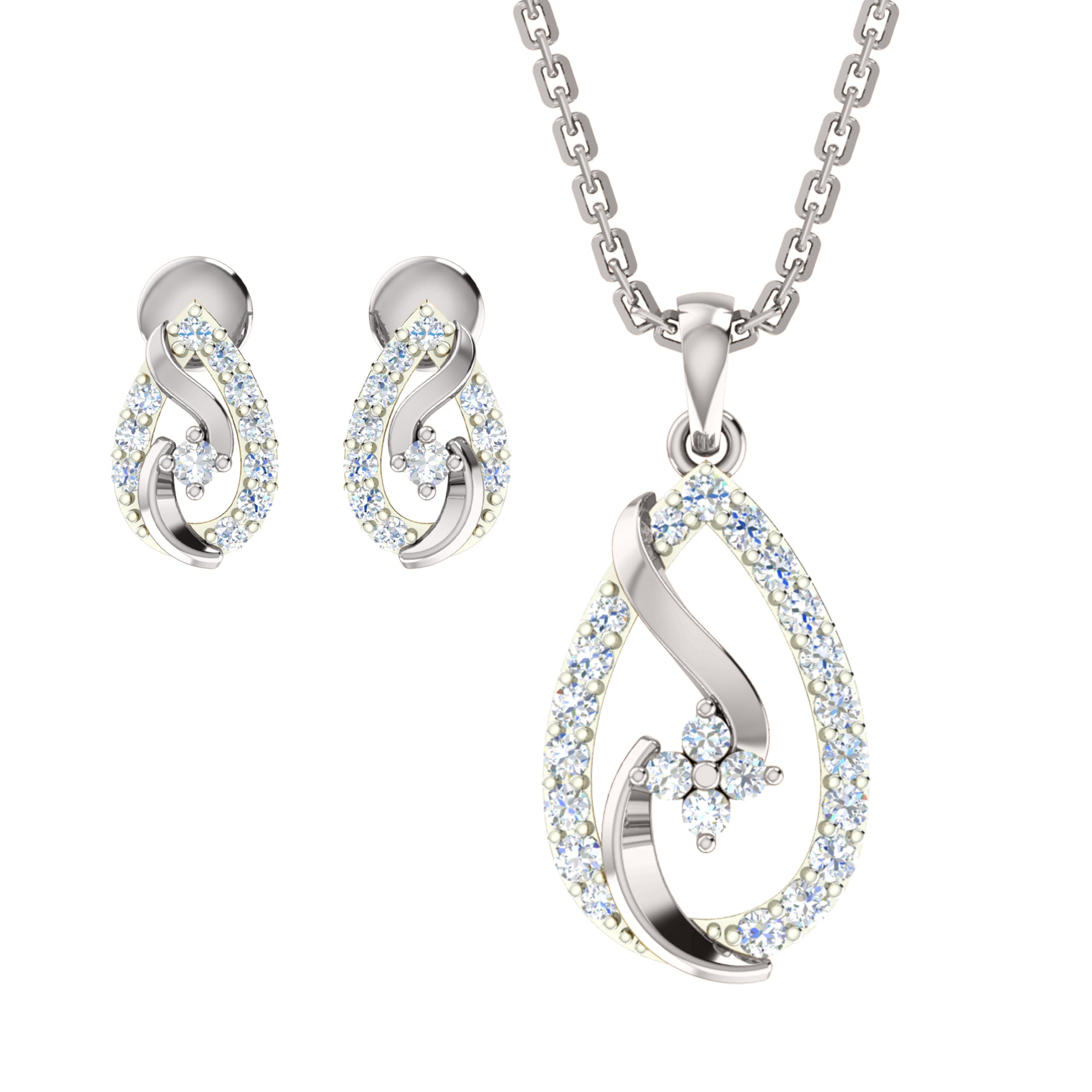 RKC 925 सिल्व्हर गोल्डन टोटल 0.65Ct मॉइसॅनाइट पेंडंट Wt 4.50gm आणि Wt कानातले 2.00gm सेट 14K रोझ गोल्ड प्लेटेड