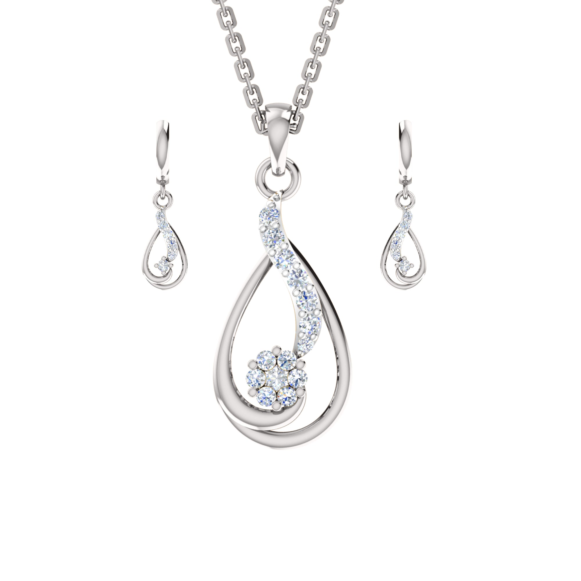 RKC 925 સિલ્વર ગોલ્ડન ટોટલ 0.40Ct મોઈસાનાઈટ પેન્ડન્ટ Wt 3.60gm અને Wt એરિંગ 2.30gm સેટ 14K યલો ગોલ્ડ પ્લેટેડ સાથે