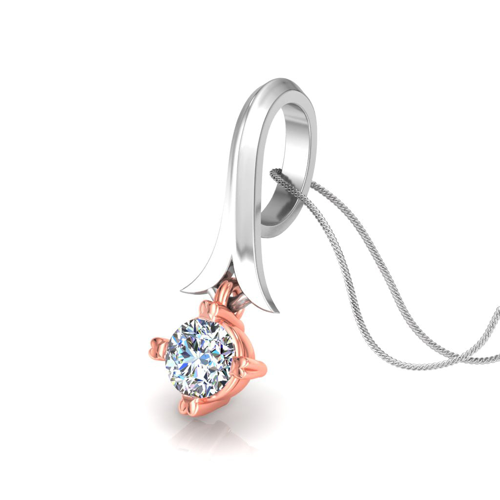 RKC Solitaire Rond Femmes 0,25 Ct Moissanite Pendentif Finition Or Rose 14K Poids 3,00 g Hauteur 17,80 mm