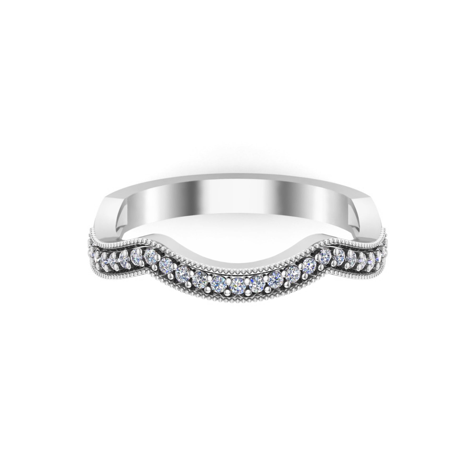 RKC Moissanite Women's Curved Wedding Band For Bride 925 Silver 14K Yellow Gold Plated Wt 2 gm Width 2.50 MM