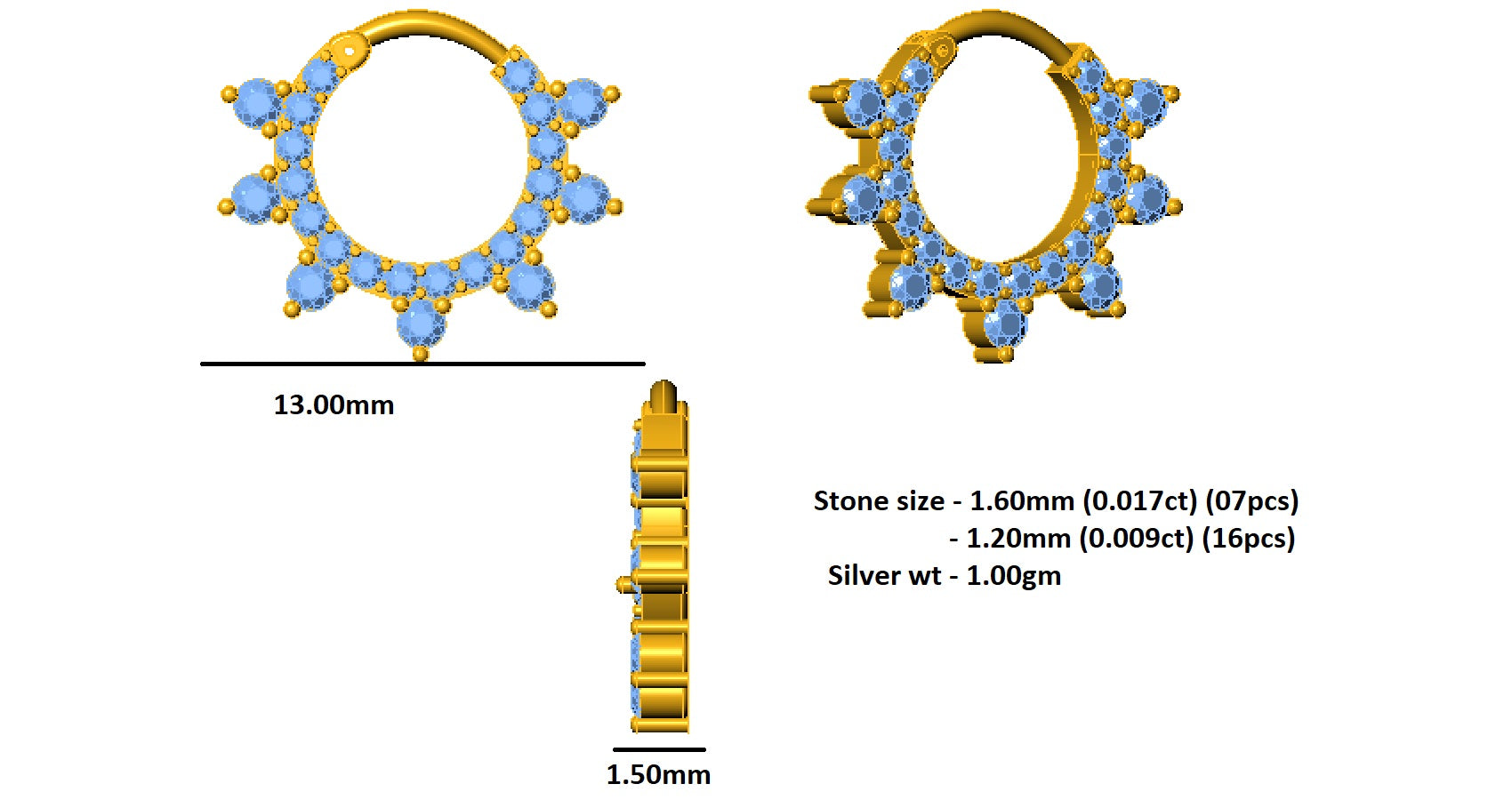 RKC JEWELRY Anello da naso da donna con Moissanite floreale in argento sterling 925, placcato in oro giallo 14k, peso 1,00 g