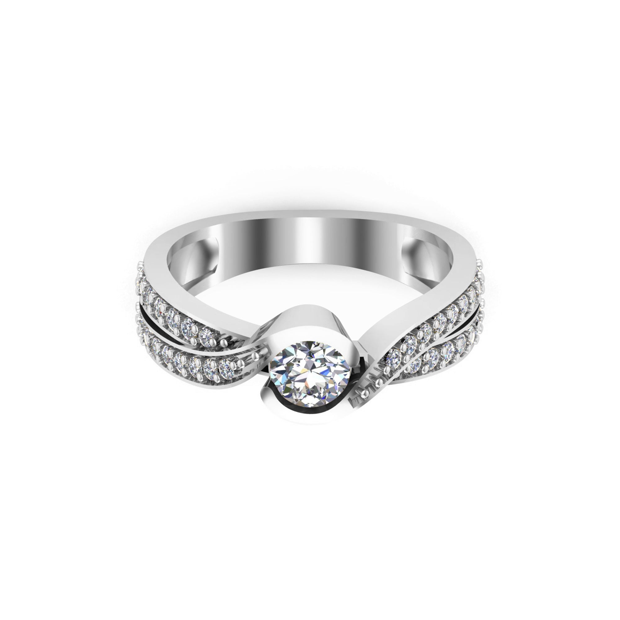 RKC Moissanite Promise Bypass Engagement Ring 925 Silver 14K Yellow Gold Over Wt 3.1 gm