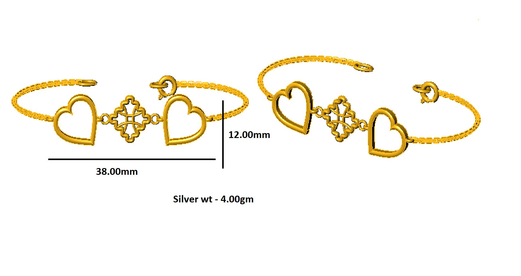 RKC 925 ασήμι 925 Γυναικείο γοητευτικό βραχιόλι με χρυσή καρδιά 14 καρατίων επιχρυσωμένο Wt 4,00 g Ύψος 12,00 MM
