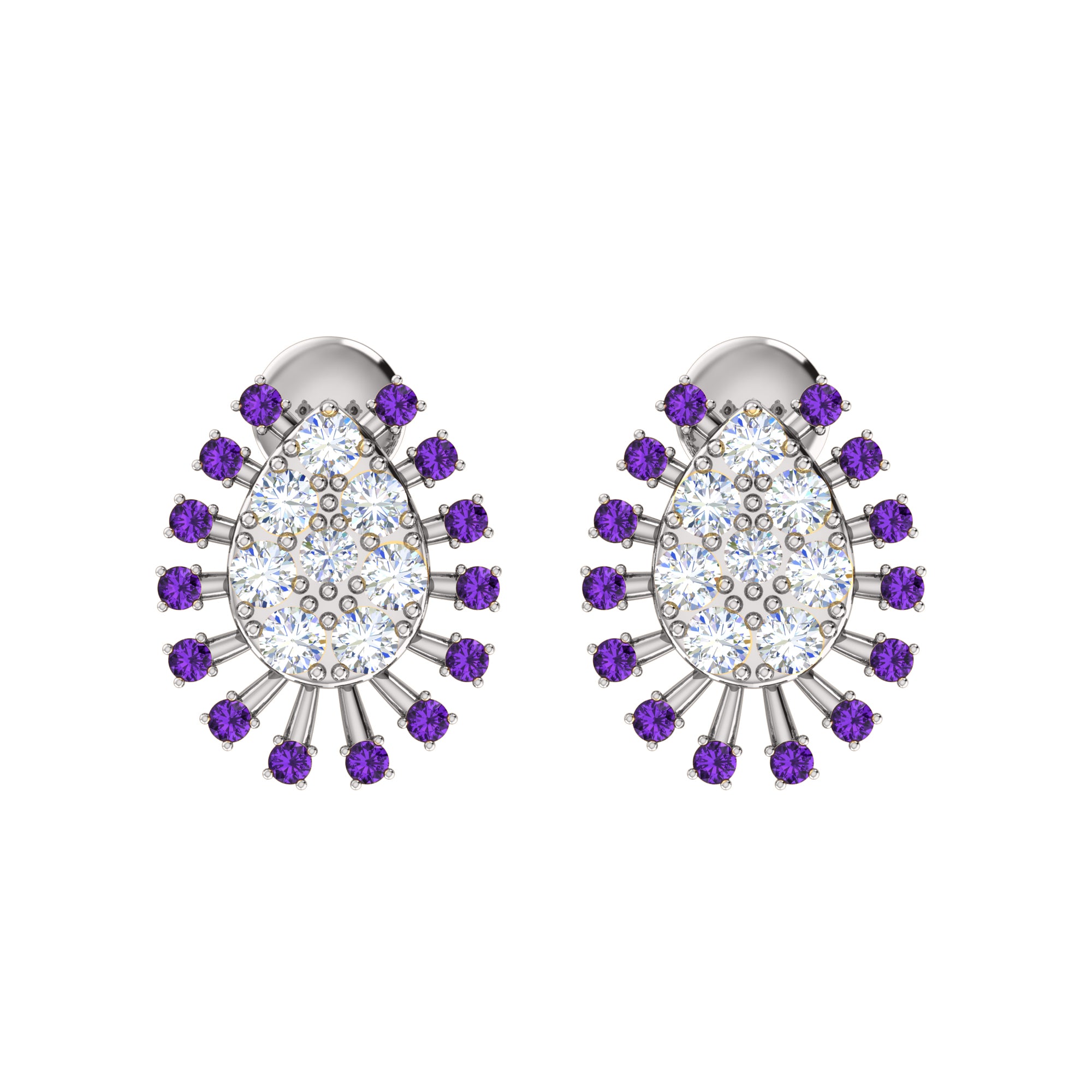 RKC 925 Sterling Silver Stud Cluster Women's Earring 14k White Over Wt 3.00gm Height 14.00mm