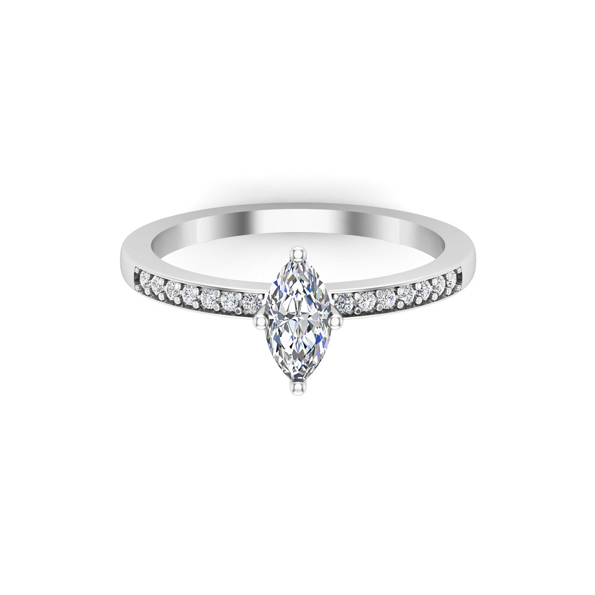 RKC Marquise Moissanite Solitaire з акцэнтамі Заручальны пярсцёнак з жоўтым пазалочаным срэбрам 925 пробы 1,60 г