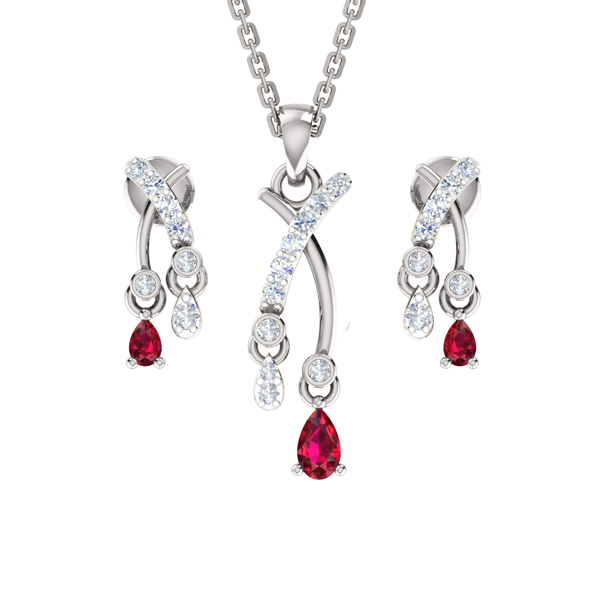 RKC 925 সিলভার গোল্ডেন মোট 0.32Ct রুবি দুল Wt 3.50gm এবং Wt কানের দুল 1.30gm সেট 14K রোজ গোল্ড প্লেটেড