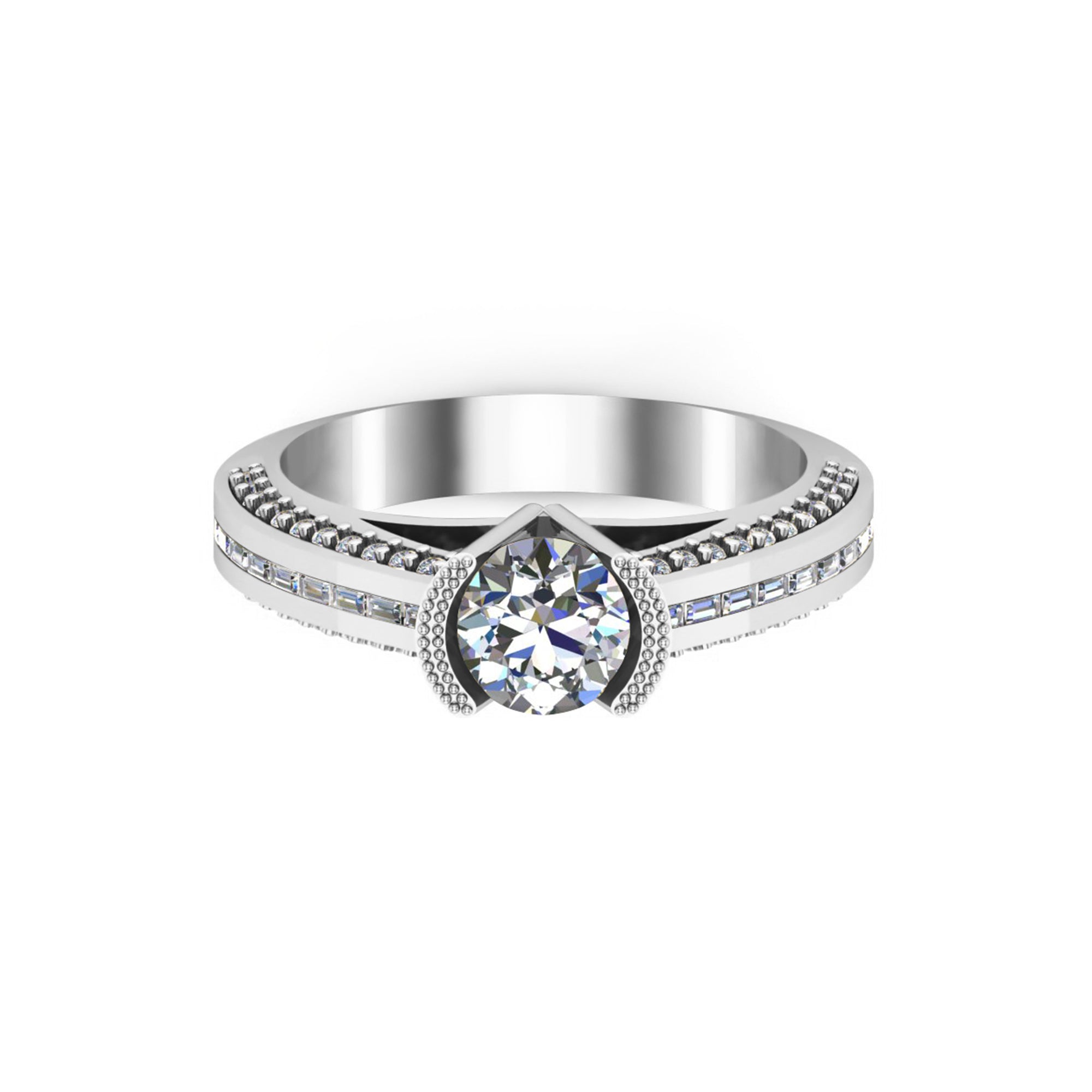 RKC Round Moissanite Solitaire Bar Set Wedding Ring 14K Yellow Gold Plated 925 Silver Women's Ring Wt 3.6 gm