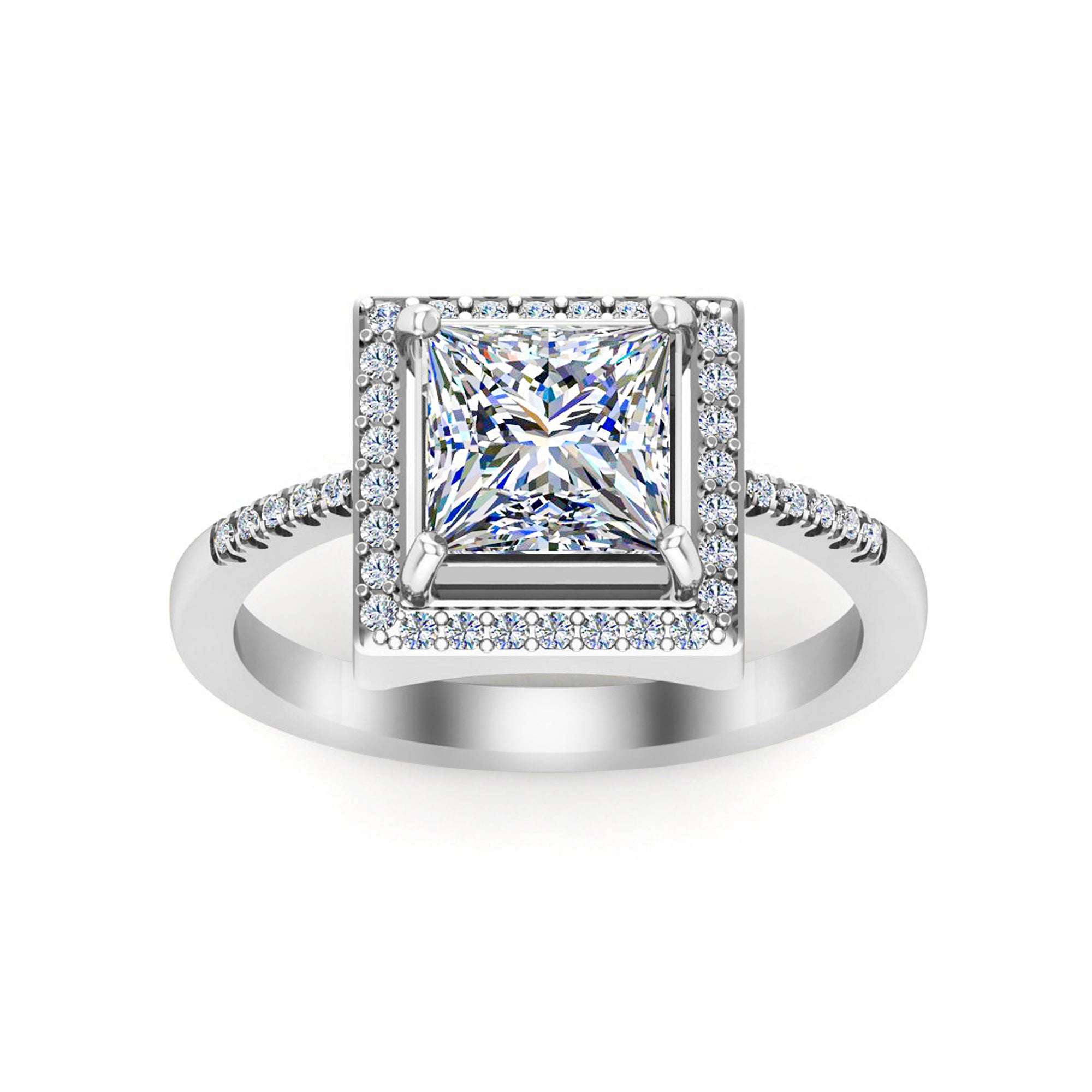 RKC Halo Princess Moissanit 925 Sterling Silber Gelbgold plattierter Damen-Ehering mit einem Gewicht von 3,5 g