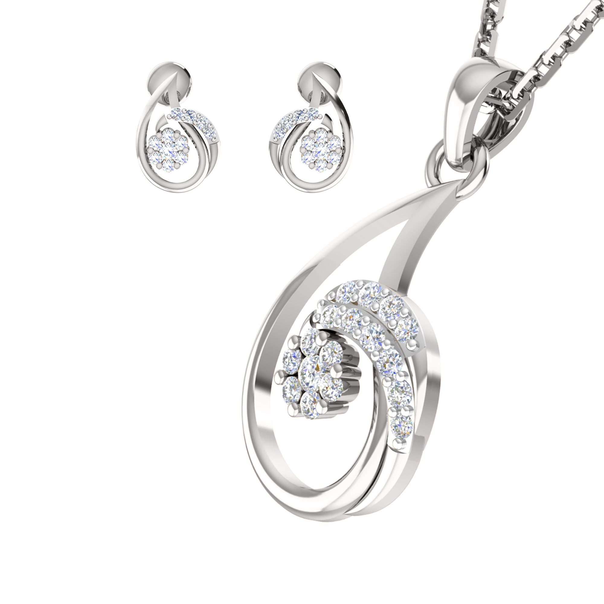 RKC 925 Perak Emas Total 0,42Ct Set Anting Liontin Moissanite Berat 5,40gm dengan Lapis Emas Mawar 14K