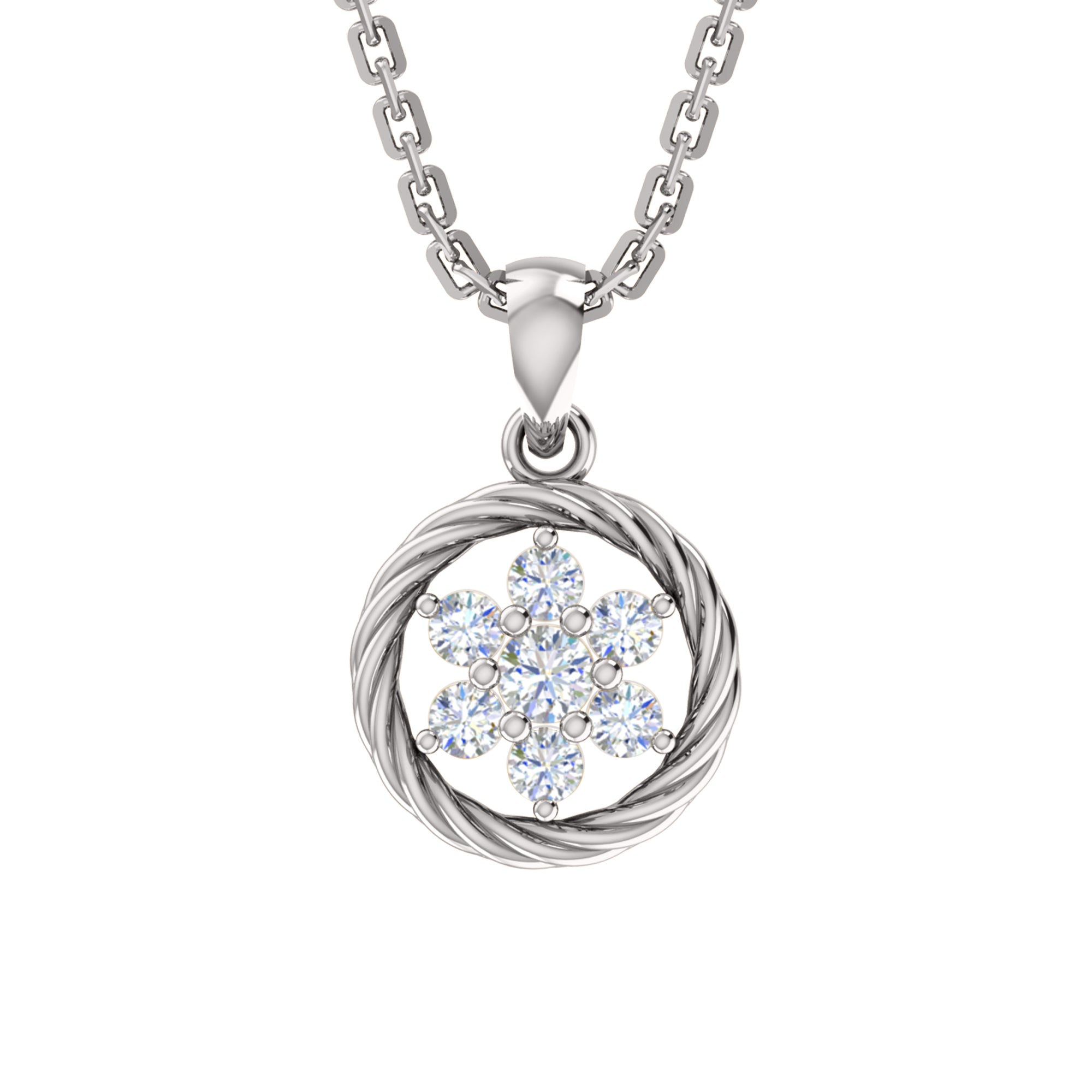 RKC 0.25Ct मॉइसॅनाइट फ्लोरल पेंडंट 925 चांदीचे दागिने 14K पिवळा सोन्याचा मुलामा असलेला Wt 3.80gm उंची 16.50mm