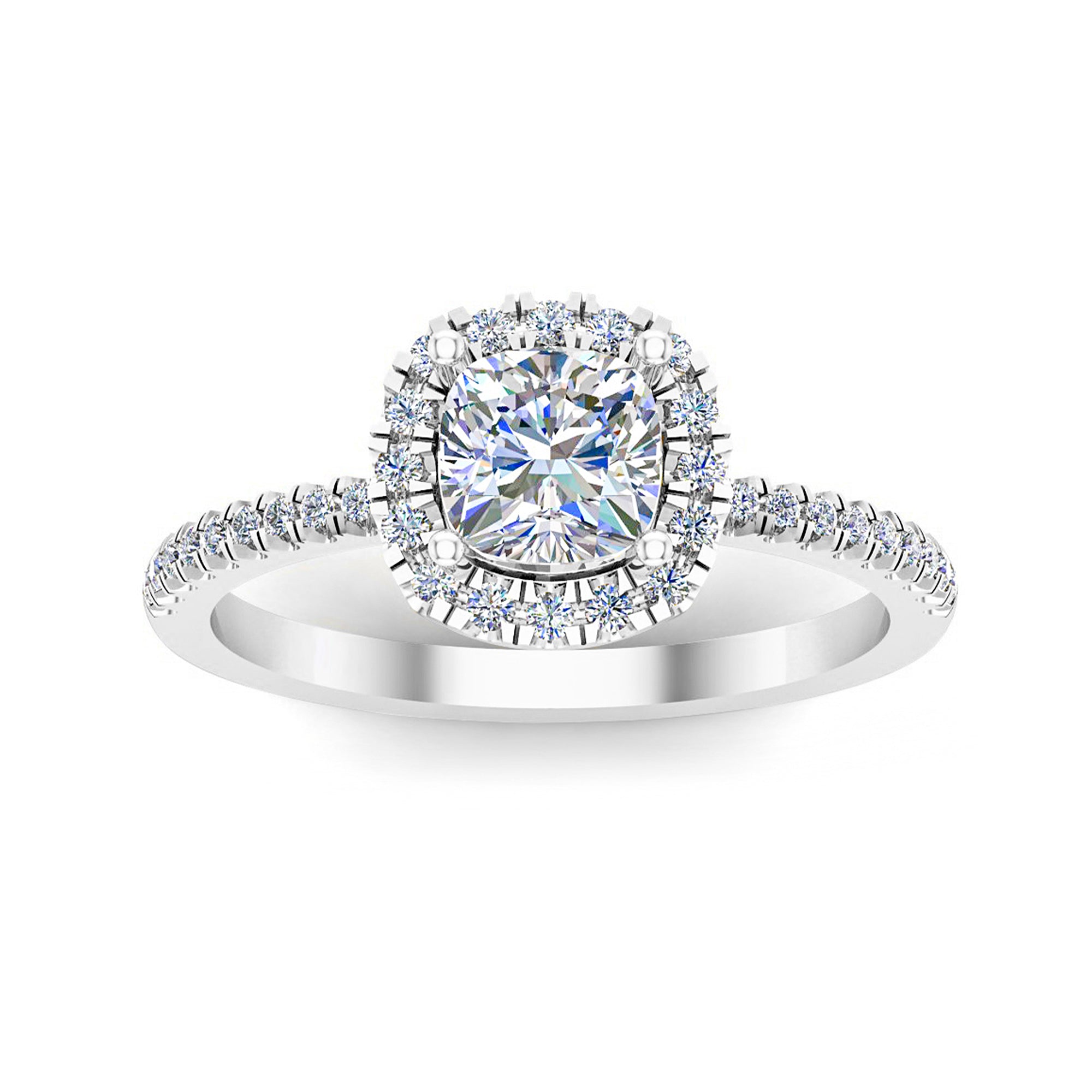 RKC خاتم نسائي هالو مويسانيتي مقطوع على شكل وسادة للمناسبات الخاصة 925 فضة إسترلينية 14 قيراط مطلي بالذهب الأصفر وزن 2.20 جم عرض 1.60 مم