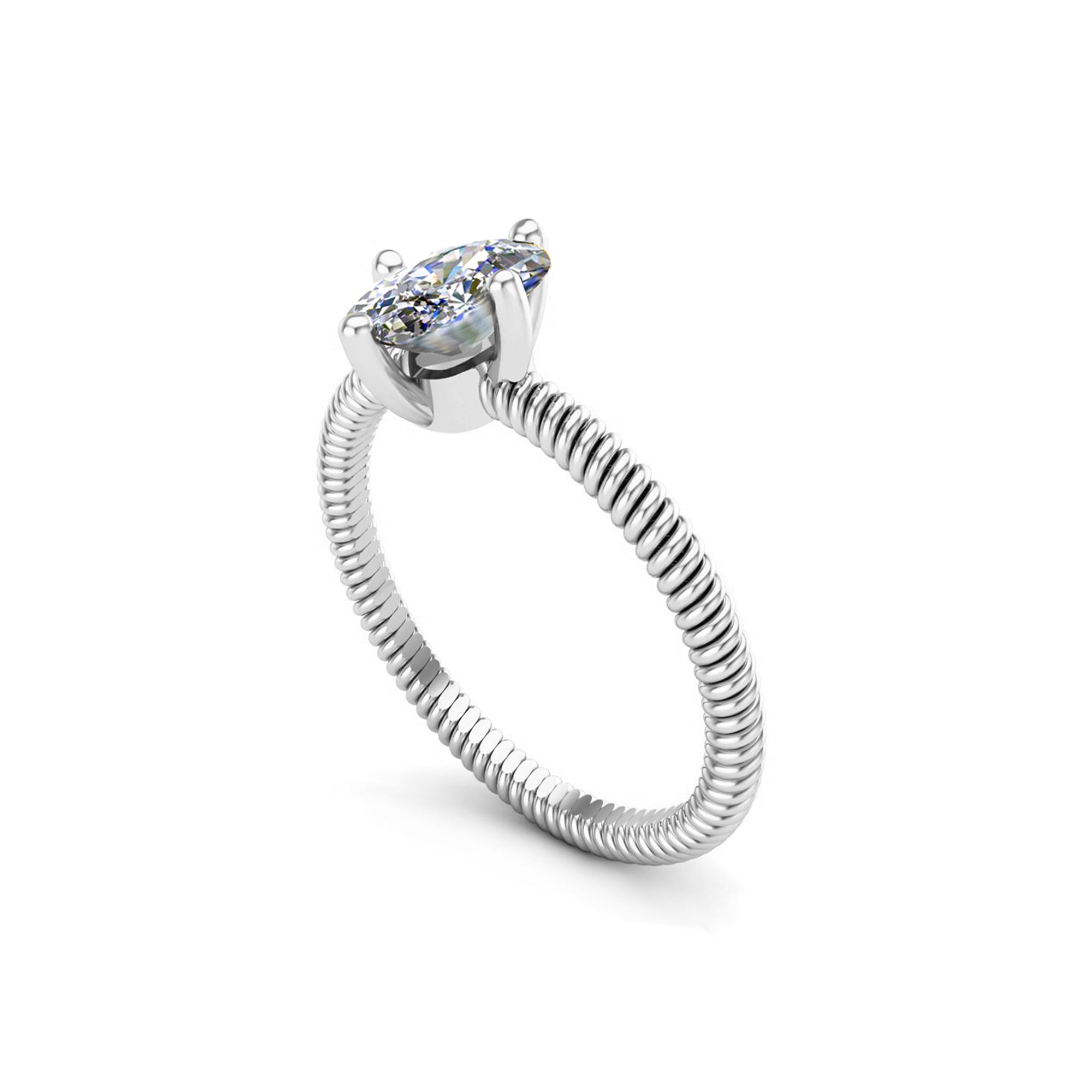 Cincin Pertunangan Moissanite Potongan Ova RKC 925 Perak 14K Berlapis Emas Kuning untuk Wanita Berat 1,30 Gram dan Lebar 2.00Mm