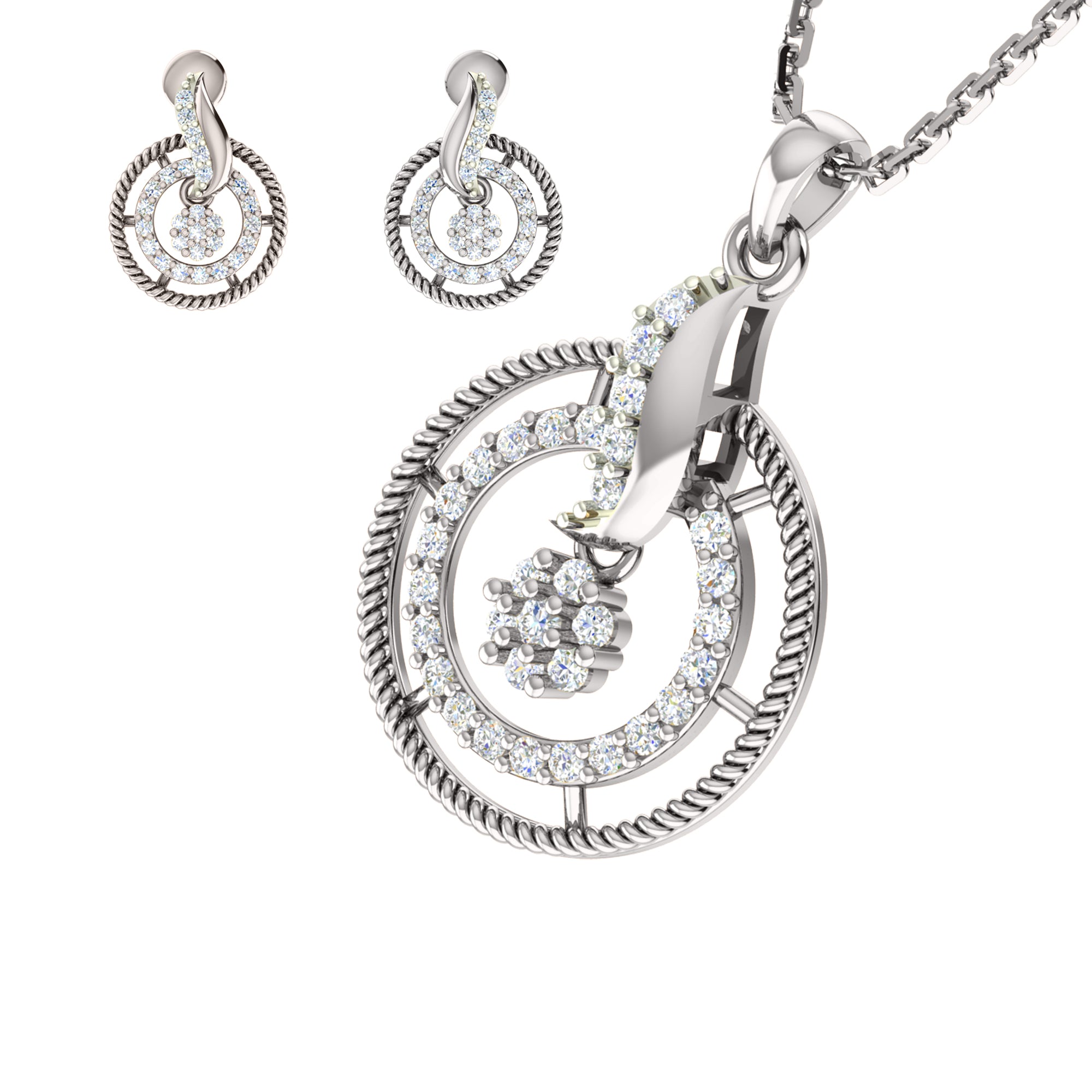 RKC 925 सिल्व्हर गोल्डन टोटल 0.93Ct मॉइसॅनाइट पेंडंट Wt 3.37gm आणि Wt कानातले 4.35gm सेट 14K रोझ गोल्ड प्लेटेड