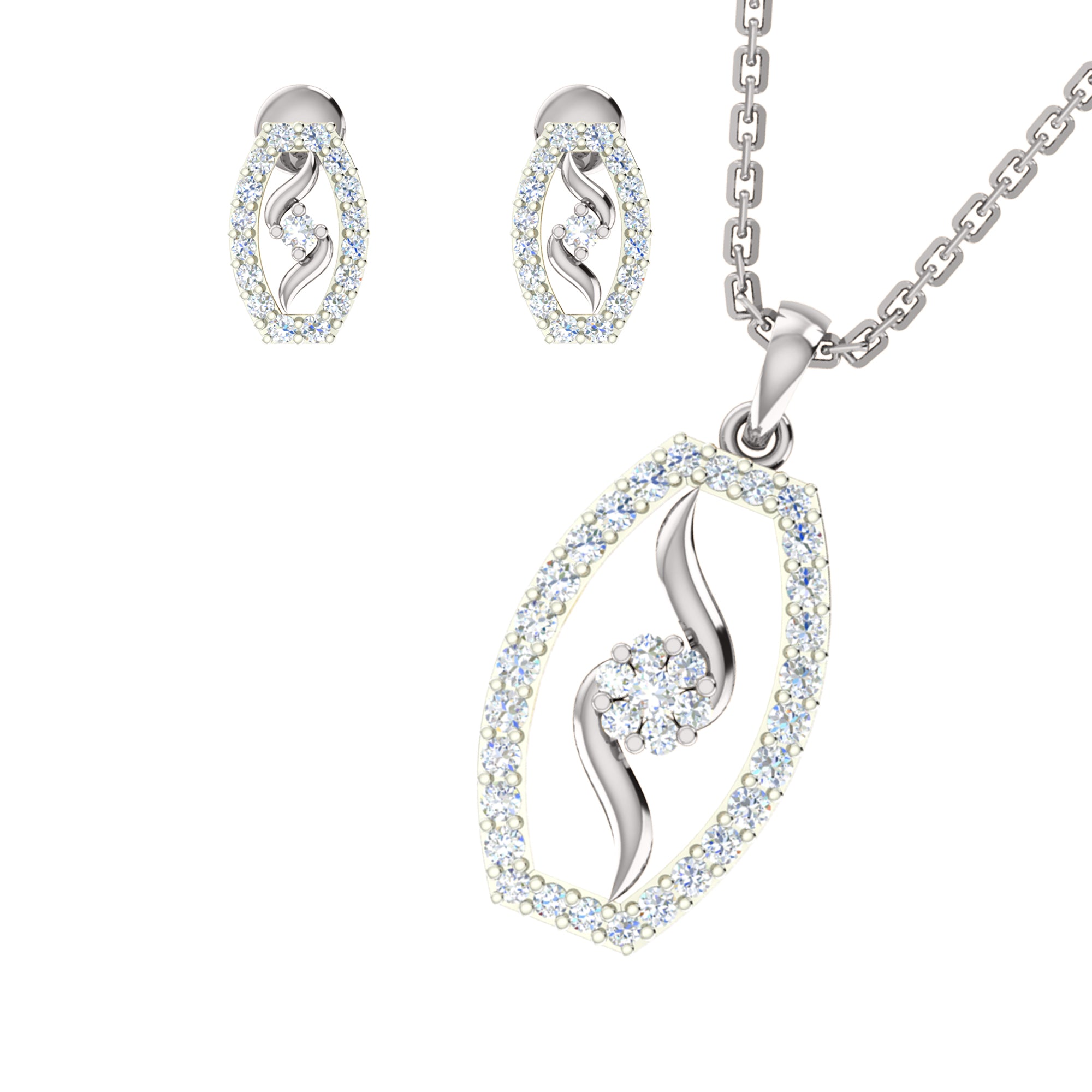 RKC 925 सिल्व्हर गोल्डन टोटल 0.89 Ct मॉइसॅनाइट पेंडंट Wt 3.50gm आणि Wt कानातले 2.00gm सेट 14K यलो गोल्ड प्लेटेड