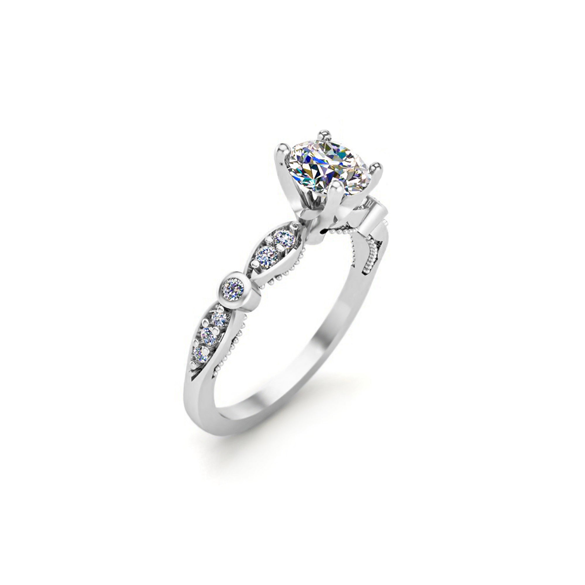 Круглы пасьянс з муасанітам RKC з акцэнтамі Жаночыя вясельныя заручальныя пярсцёнкі з 14-каратнага жоўтага золата больш за 2 г, шырыня 1,60 мм