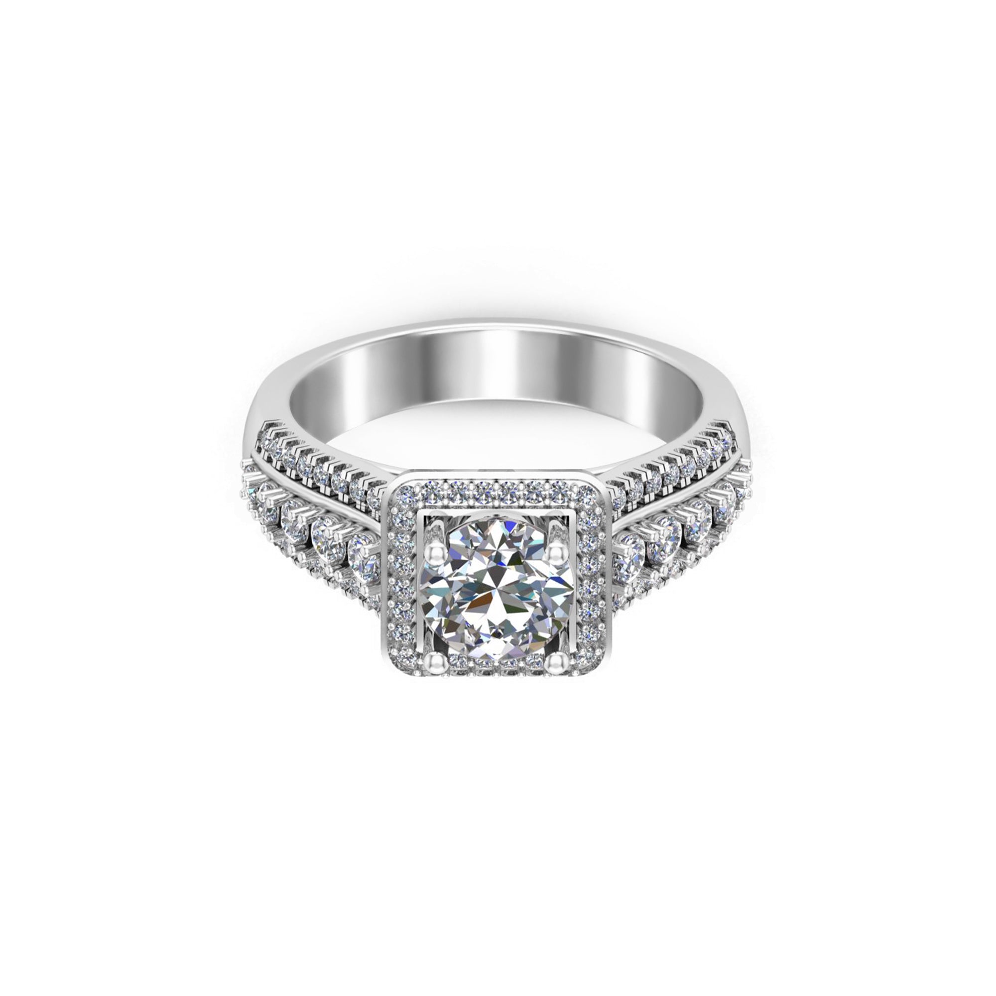 RKC Moissanite हेलो वेडिंग ब्राइडल रिंग 925 स्टर्लिंग सिल्व्हर 14K पिवळा गोल्ड प्लेटेड Wt 6 gm रुंदी 3.50 MM