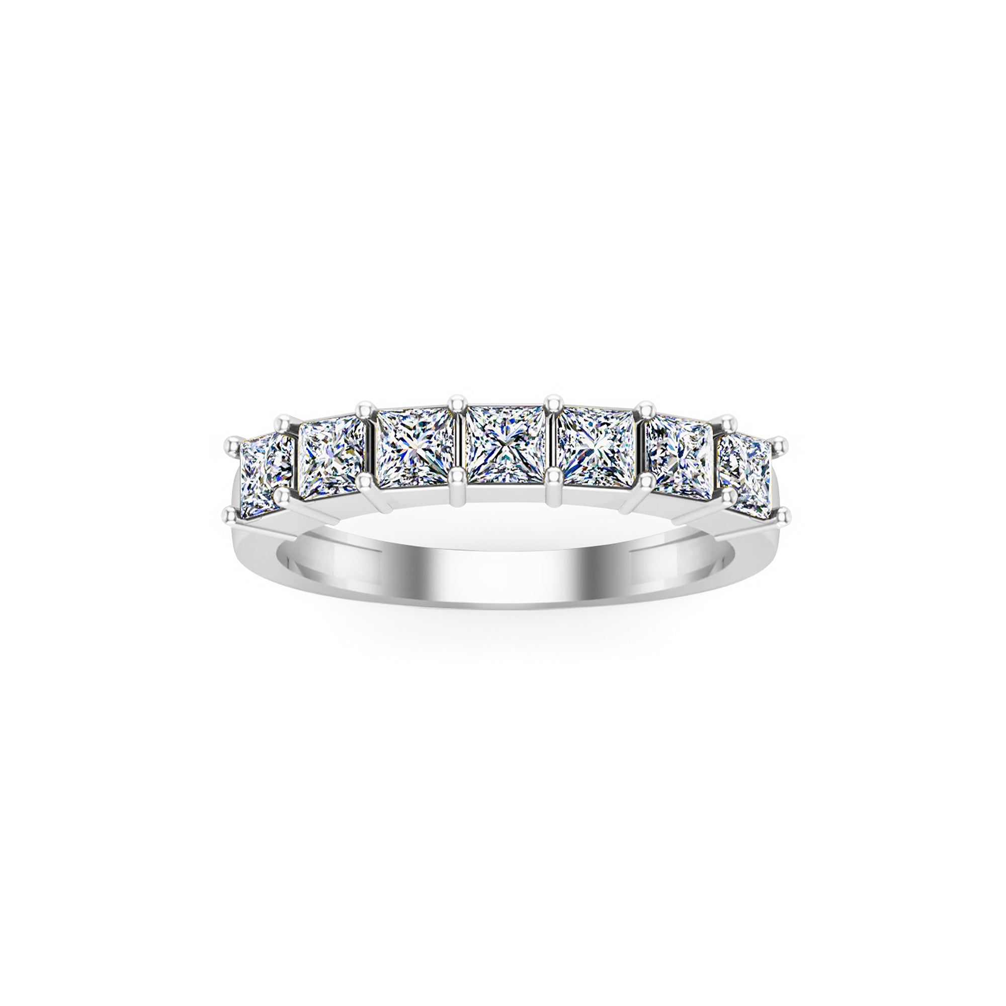 RKC Moissanite Seven Stone Princess Cut Жаночы заручальны пярсцёнак са срэбра 925 пробы, пакрыццё з ружовага пазалоты 14 карат Вага 2 г Шырыня 2 мм