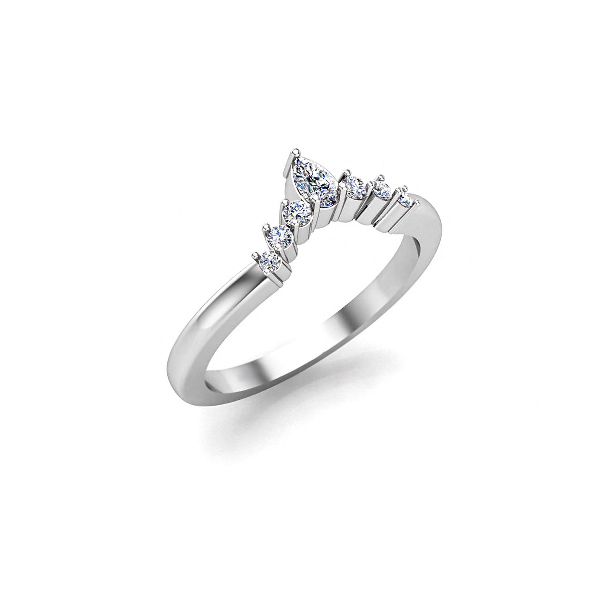 RKC Moissanit im Birnenschliff, gebogener Damen-Ehering-Schutz, 925er Silber, 14 Karat Rosévergoldung, Gewicht 2 g, Breite 1,90 mm